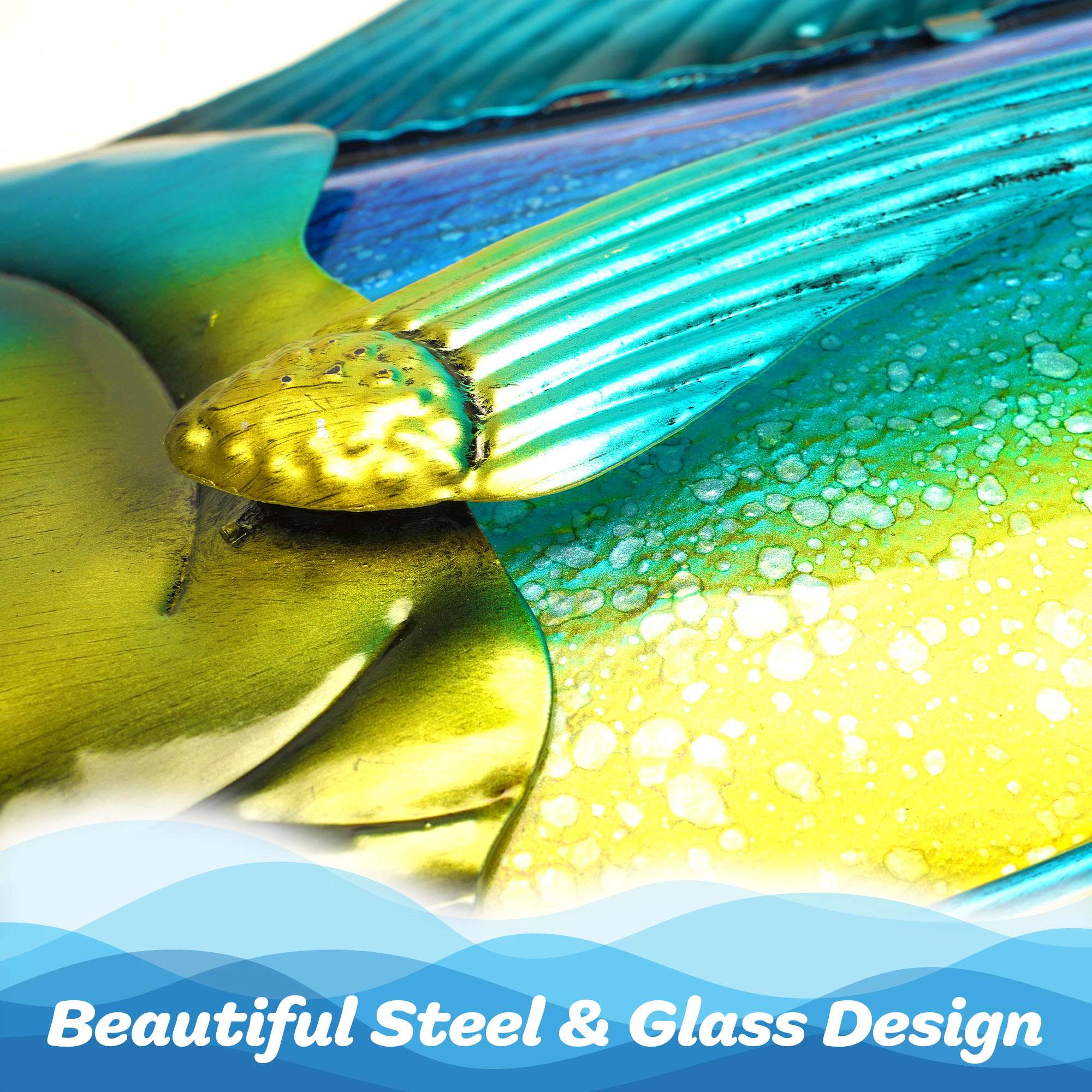 G128 Hand-Painted Green Mahi-Mahi Metal Wall Art