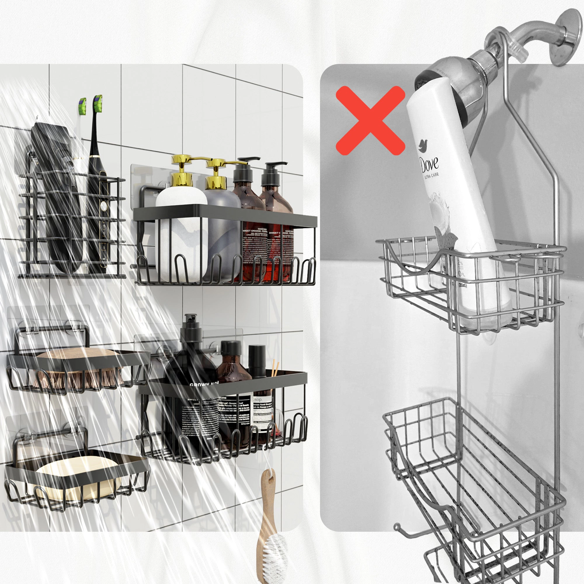 Cheer Collection 5-Pack Stainless Steel Shower Caddy and Kitchen Organizer Set