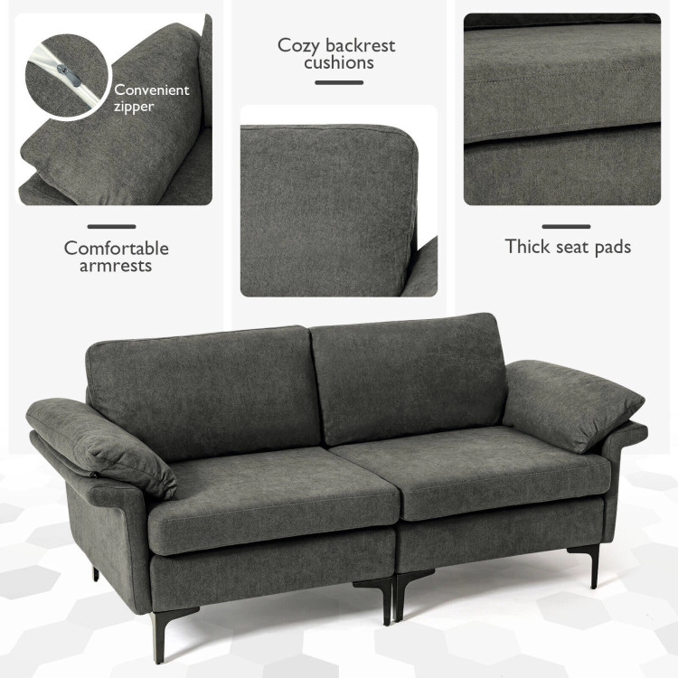 Hivvago Contemporary Fabric Loveseat with Metal Legs and Matching Armrest Cushions