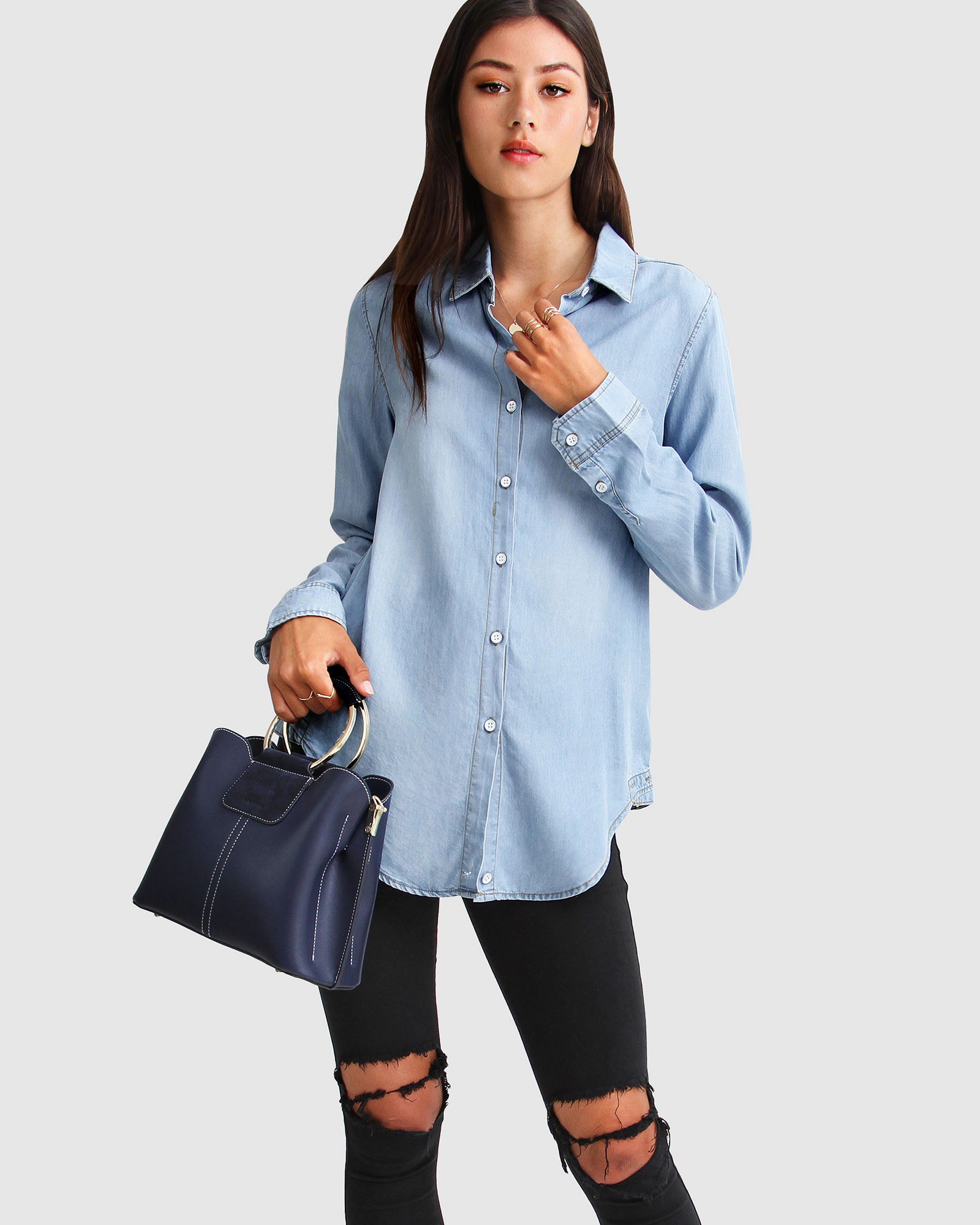 Belle & Bloom Womens Keep Me Wild Denim Top