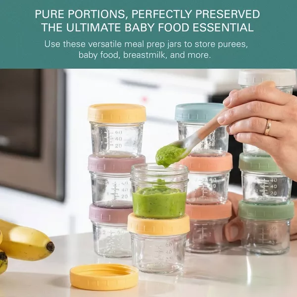 Sperric Glass Baby Food Storage Containers 12 Pack 4oz Reusable Jars w/ Lids, BPA‑Free Leakproof Freezer Microwave Safe