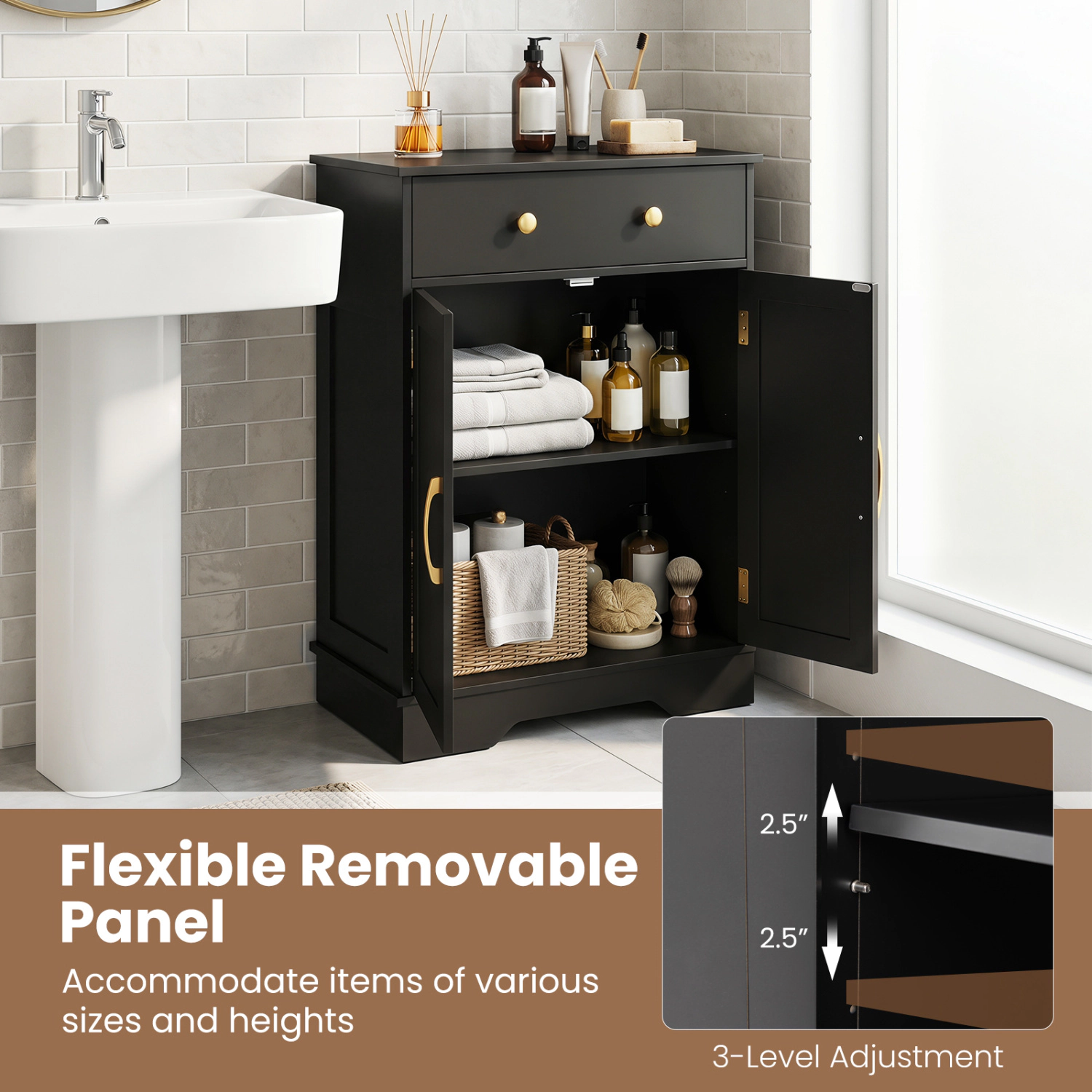 SlickBlue Freestanding Bathroom Cabinet with Drawer and Shelf