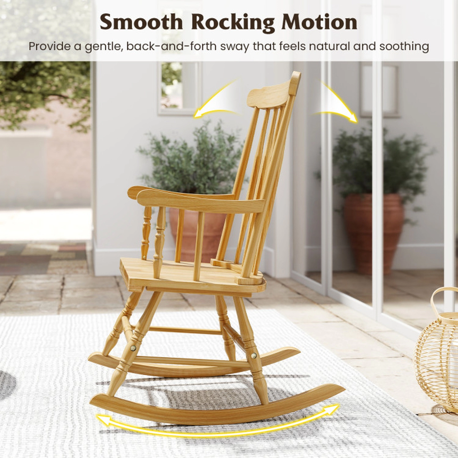 SUGIFT Contoured Slatted Back Rocking Chair 300-lb Capacity Natural