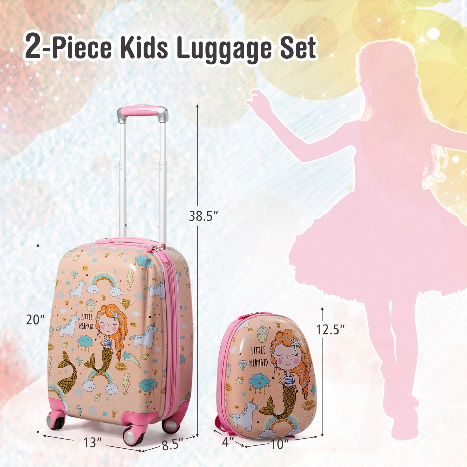 SlickBlue 2-Piece Kids Travel Luggage Set with Rolling Suitcase