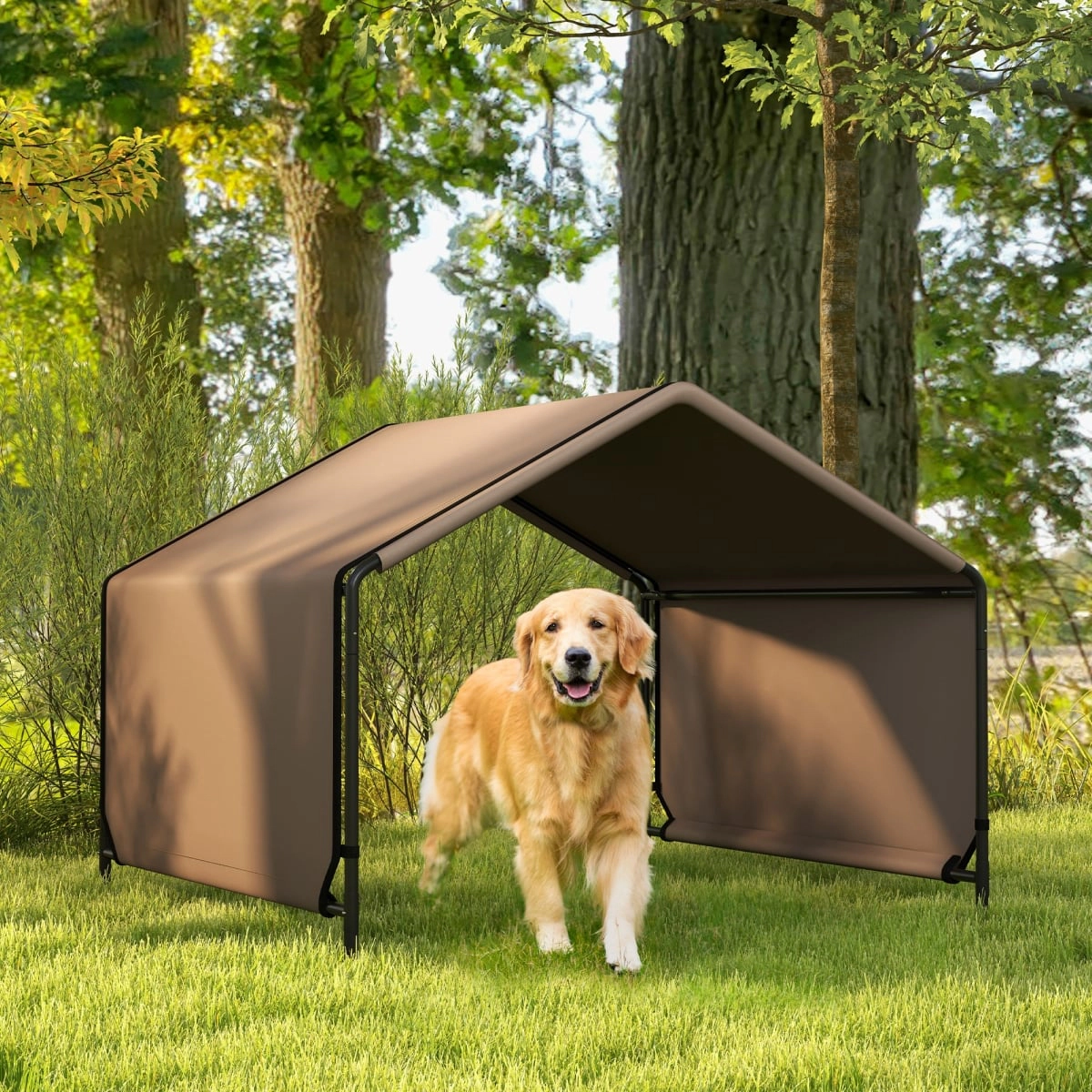 212 Main Paw Hut Portable Dog Tent Water Resistant for Outdoor Shade Protection - Brown