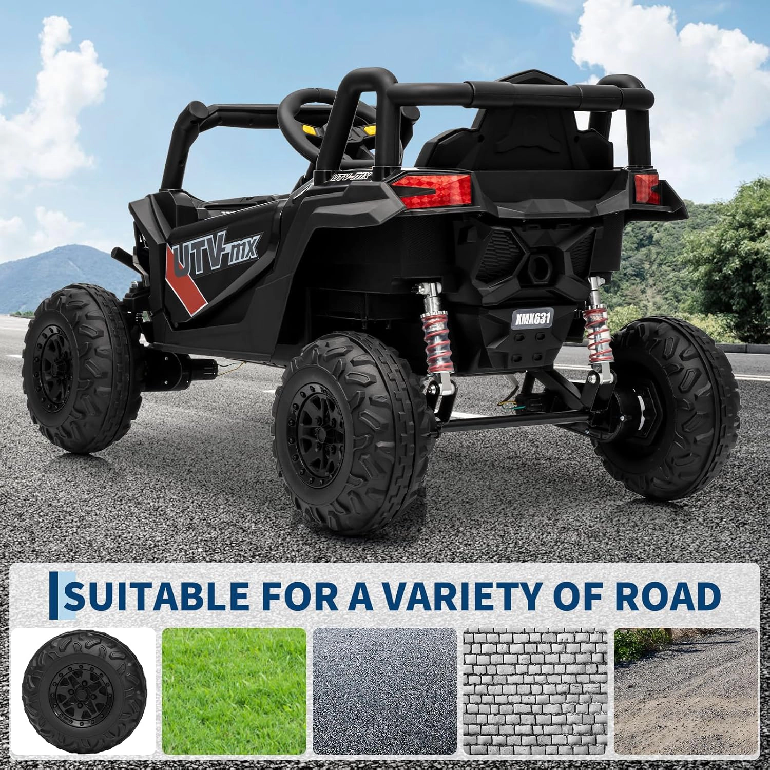 12V Kids Ride On UTV Truck with Remote, Switchable 4WD/2WD, Spring Suspension, EVA Tires, Bluetooth, Music & LED Lights
