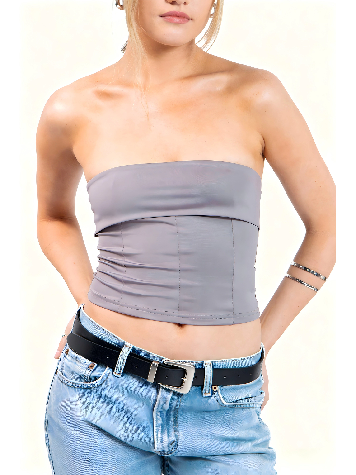 JESS by Meiko Women's Strapless Corset Seam Stretchy Fitted Tube Top