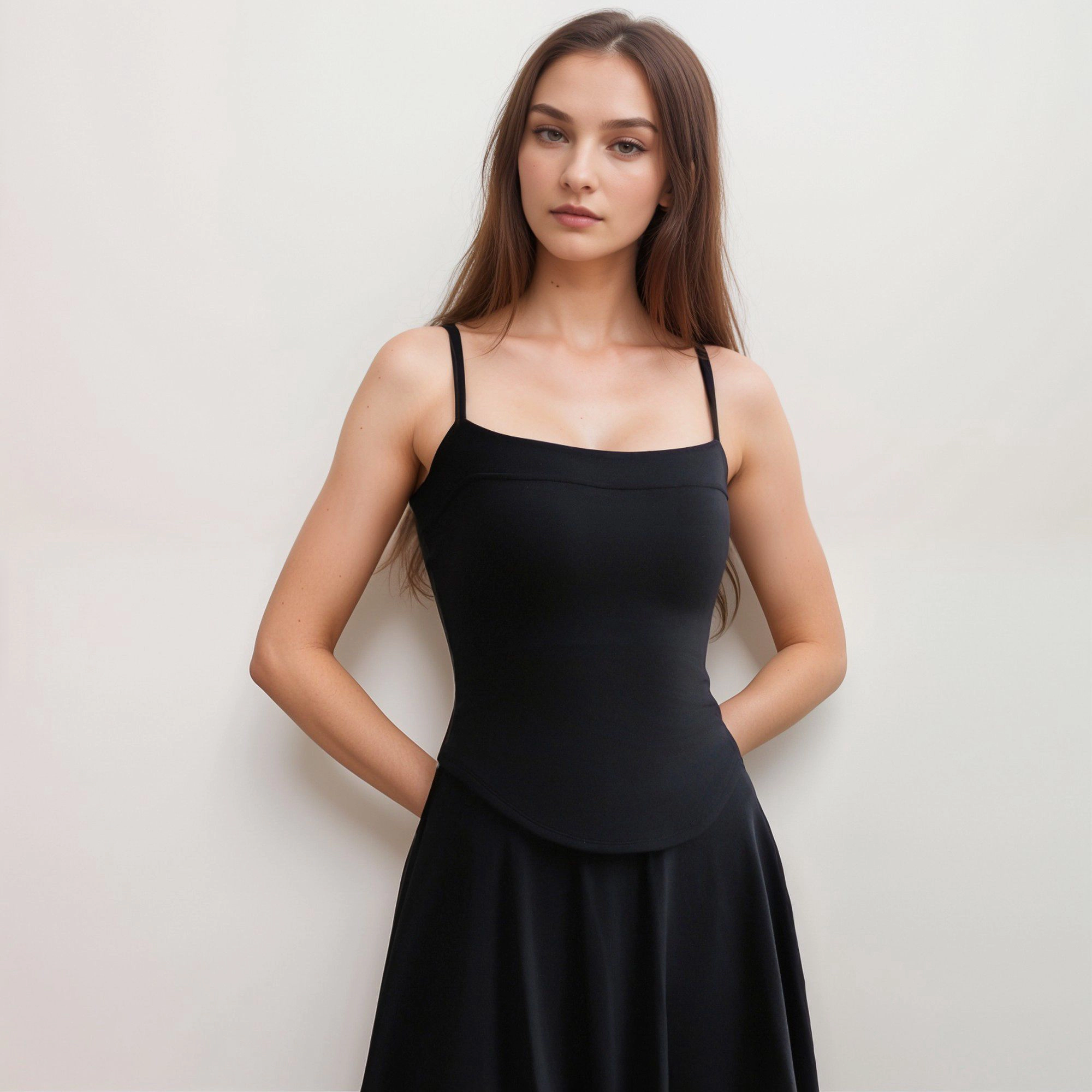 Anna-Kaci Women's Fitted Spaghetti Strap Asymmetrical Hem Tank Top with Seam Detail