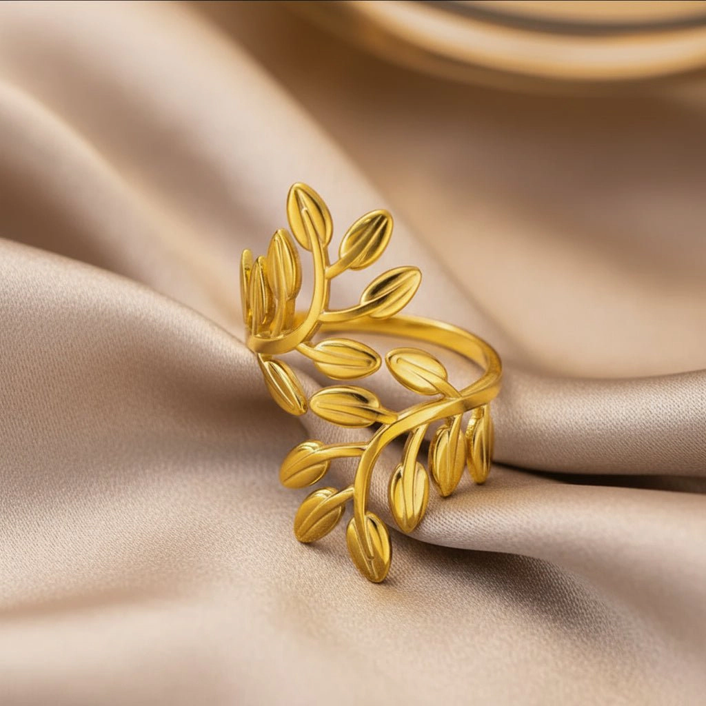 DressAtR Women's Leafy Gold Plated Ring