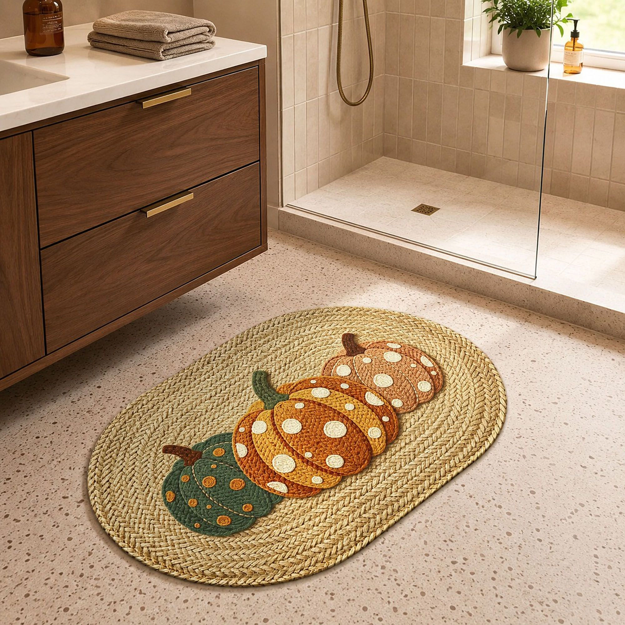 Alilang Unisex Fall Pumpkin Bath Mat Soft Absorbent Accent Rug 15.7 x 23.6 Inches