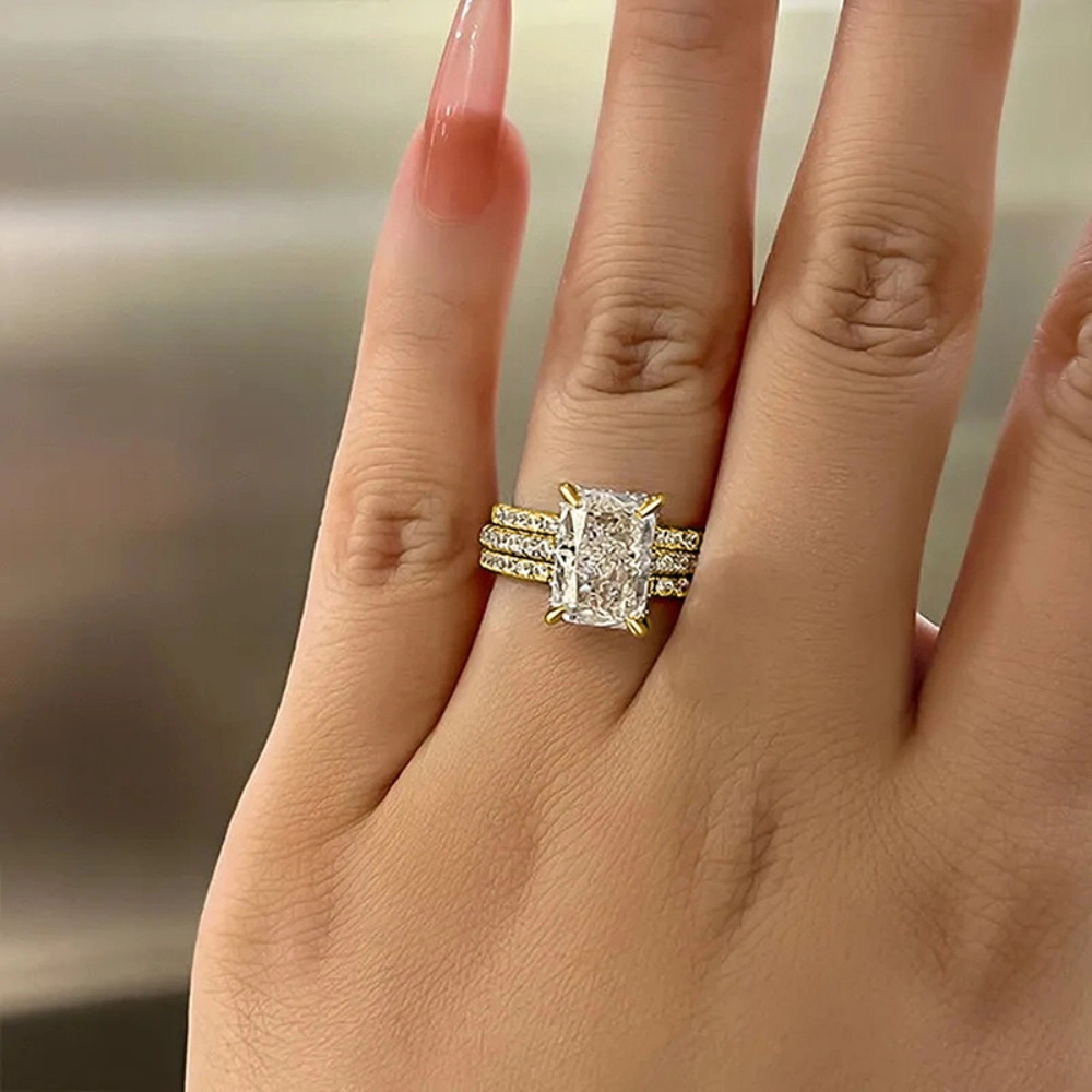 Luxury 3Pc/Set Rings with Geometric Cubic Zirconia Fashion Female Engagement Jewelry