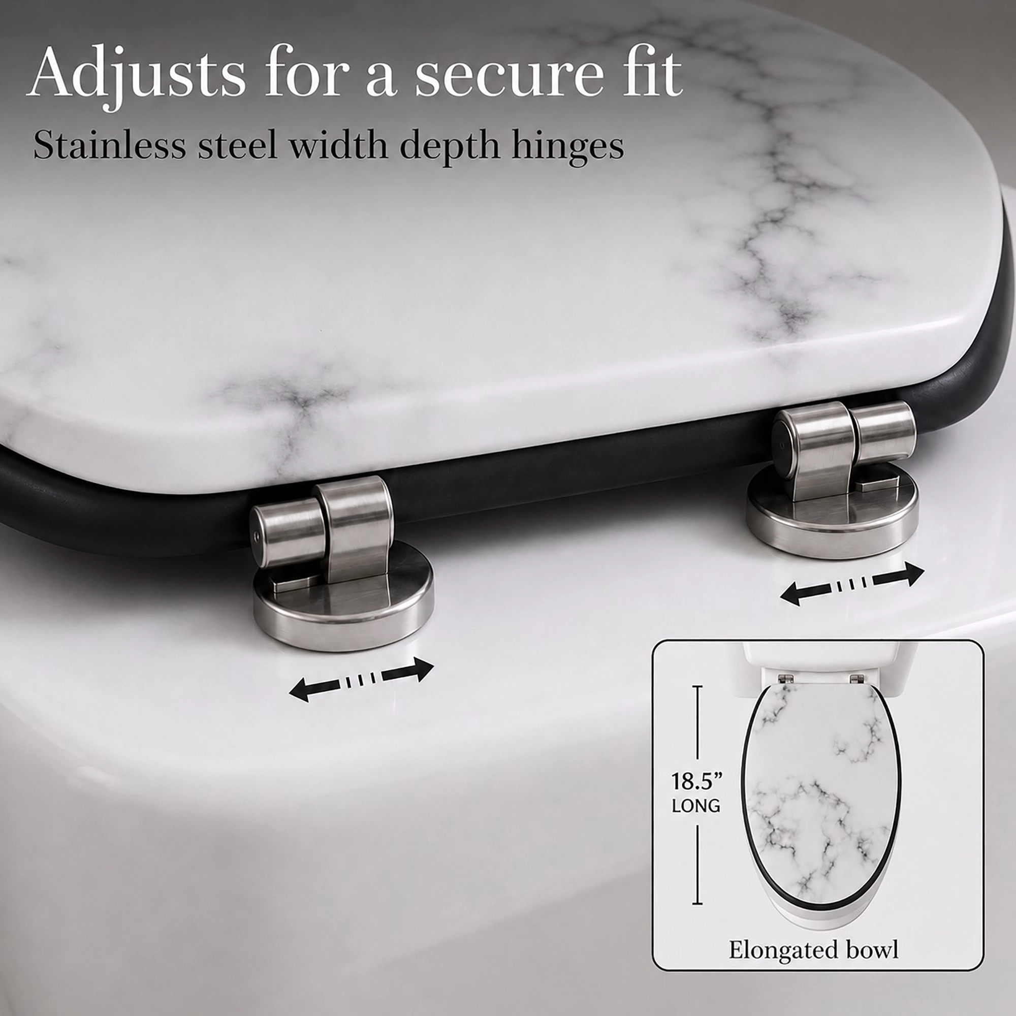 Evideco French Home Goods Carrara Noir Marble-Effect Elongated 18 Inch Toilet Seat