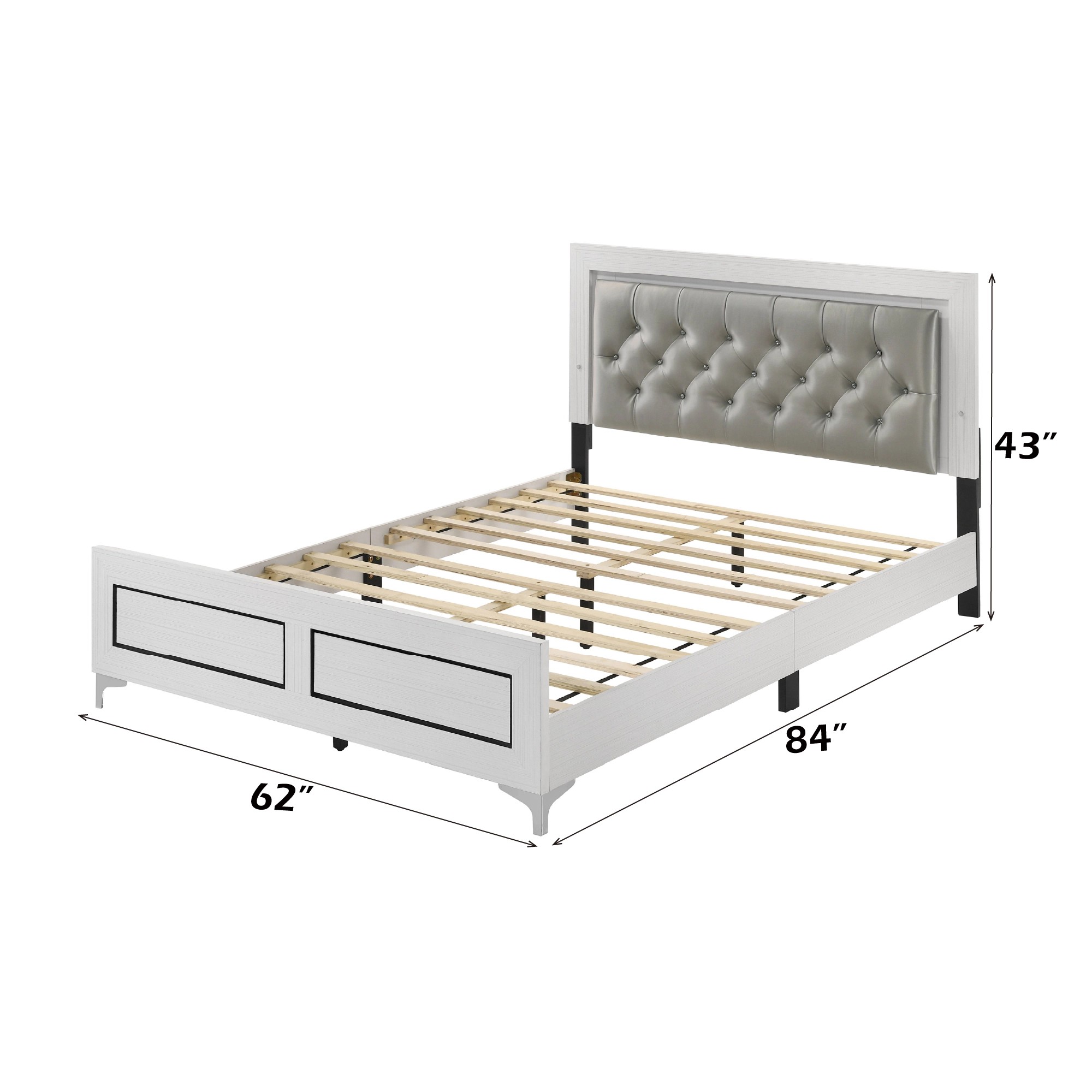 Flynama Casilda Queen Bed with LED, Gray Leatherette & White