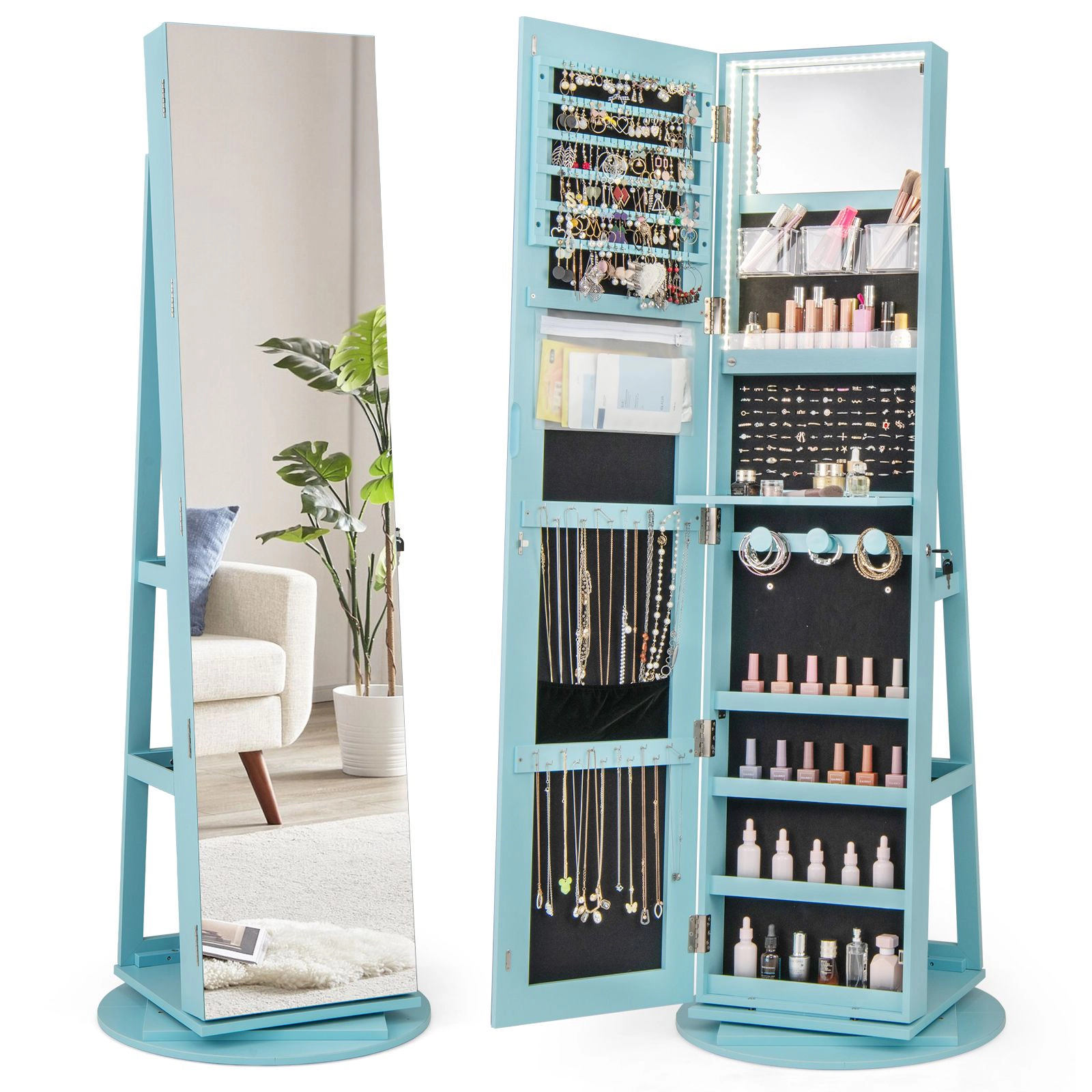 SlickBlue Lockable Jewelry Cabinet with Full Length Mirror