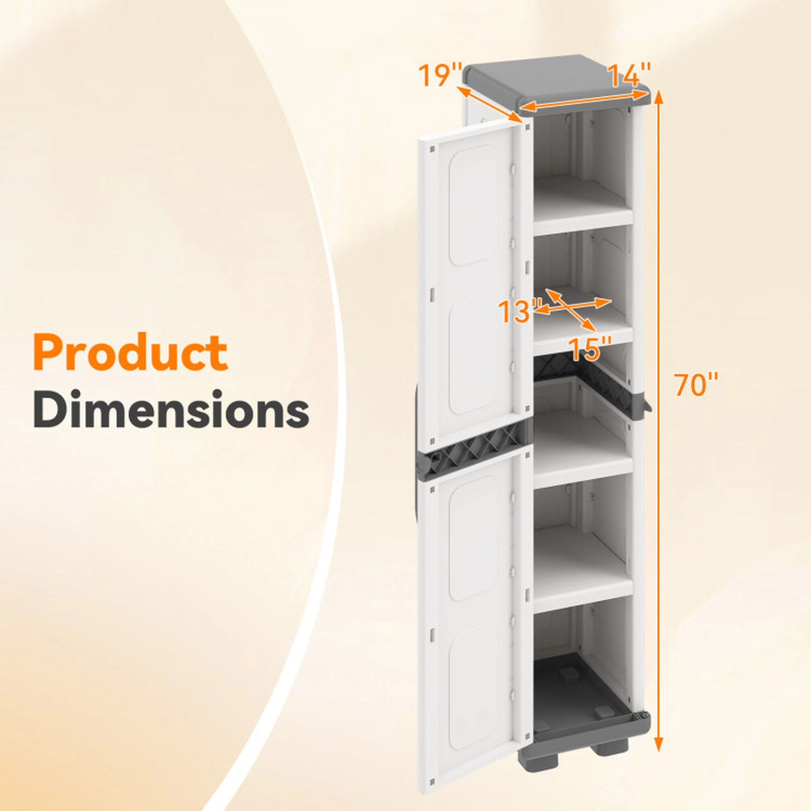 SUGIFT Slim Storage Pantry Cabinet with 4 Adjustable Shelves 55-lb Shelf Capacity 33-lb Top Capacity Gray and White