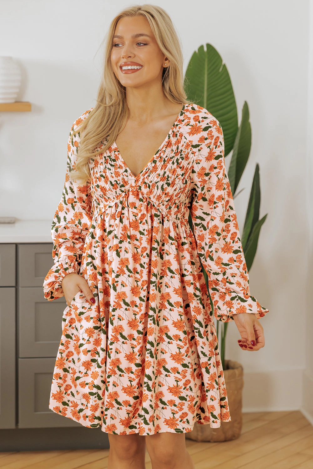 Threaded Pear Women's Lola Floral Bubble Sleeve Babydoll Dress