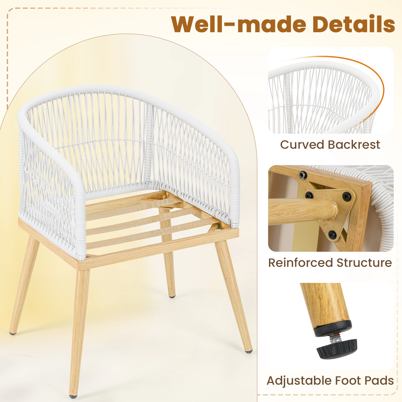 SUGIFT 3-Piece Beige PE Wicker Bistro Set with Galvanized Metal Frame