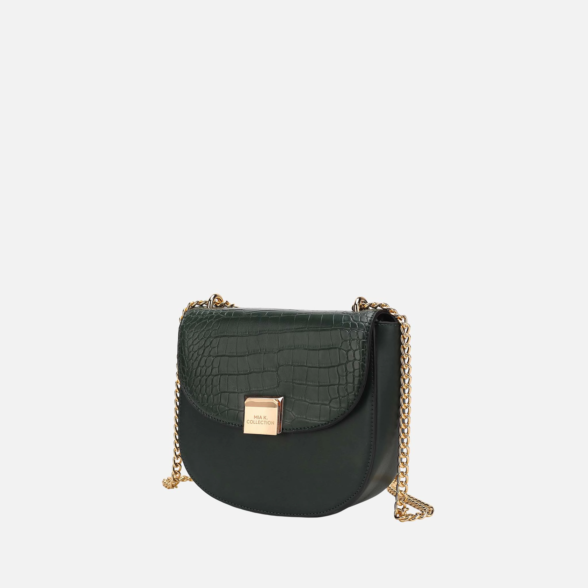 Mia K Collection Brooklyn Vegan Leather Shoulder Bag - Crocodile-Embossed Flap, Gold Chain Strap