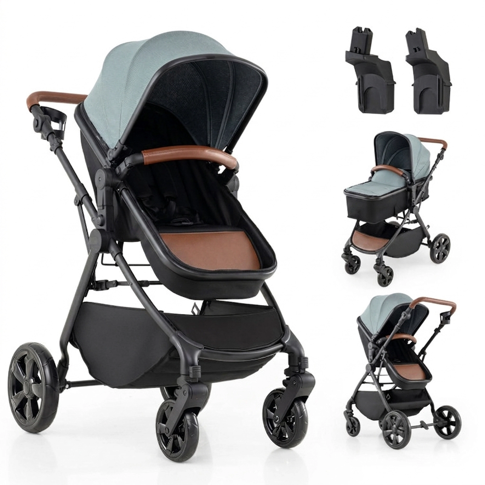 SUGIFT Turquoise 33-lb Capacity 2-in-1 Convertible Baby Stroller with Reclining Seat and Car Seat Adapters