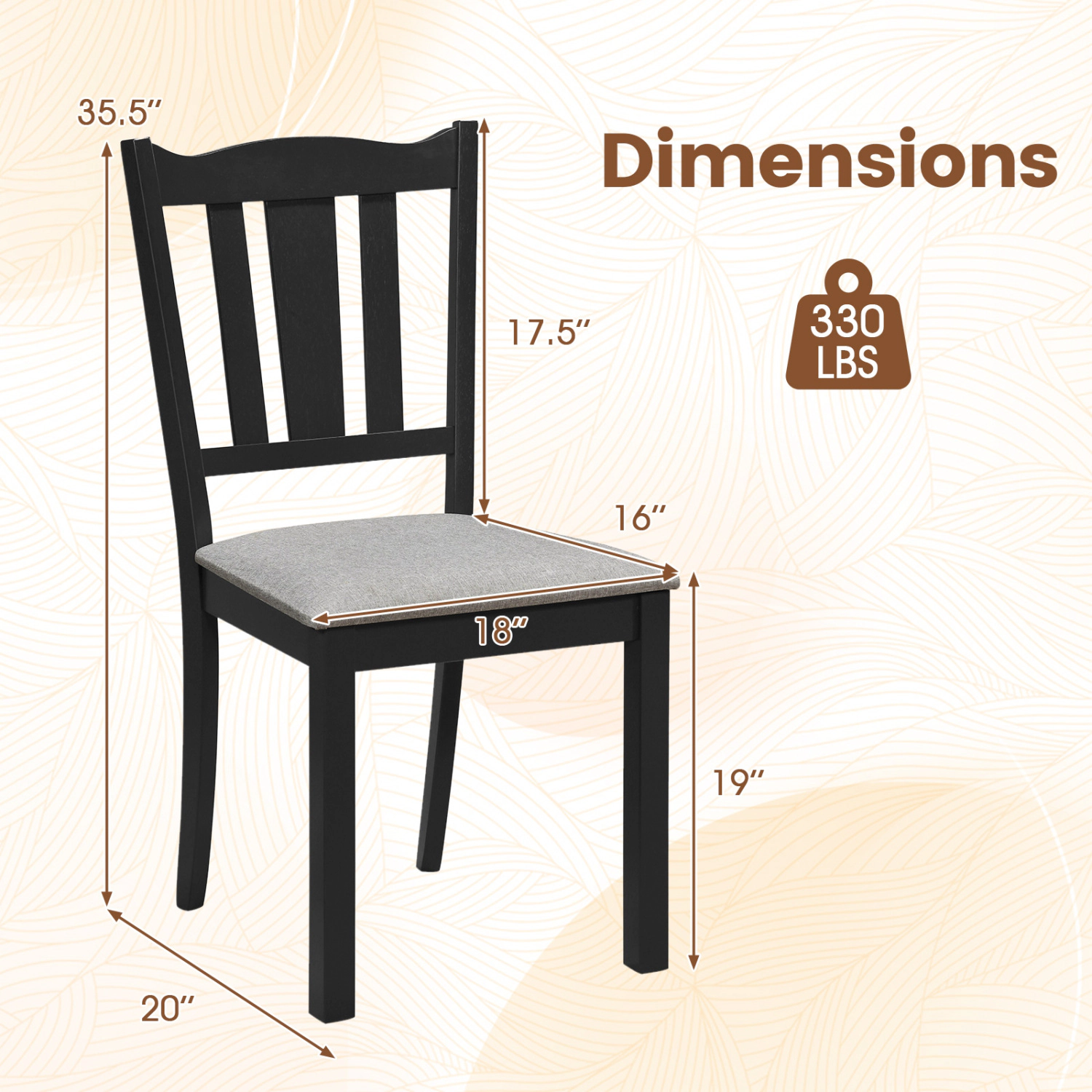 LJG Set of Wooden Dining Chair with Hollow Back and Soft-Padded Cushion