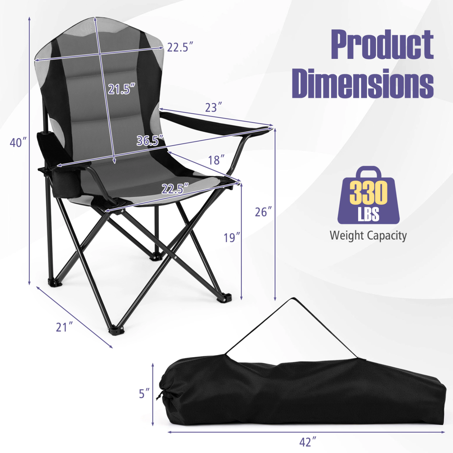 LJG 2 Pieces Folding Camping Chairs for Adults with Cup Holders