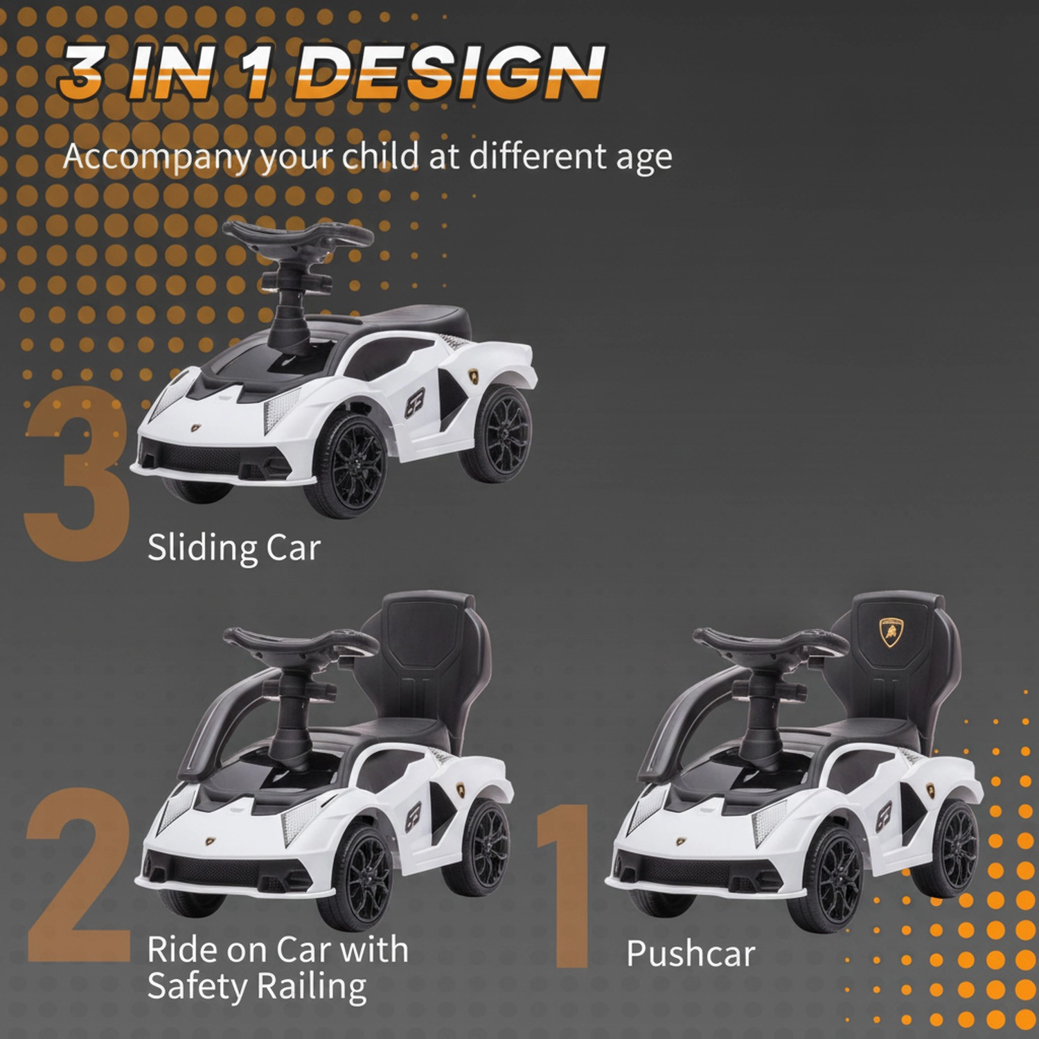 HONGGE Licensed Push Car with Steering Wheel Horn and Storage 2-in -1