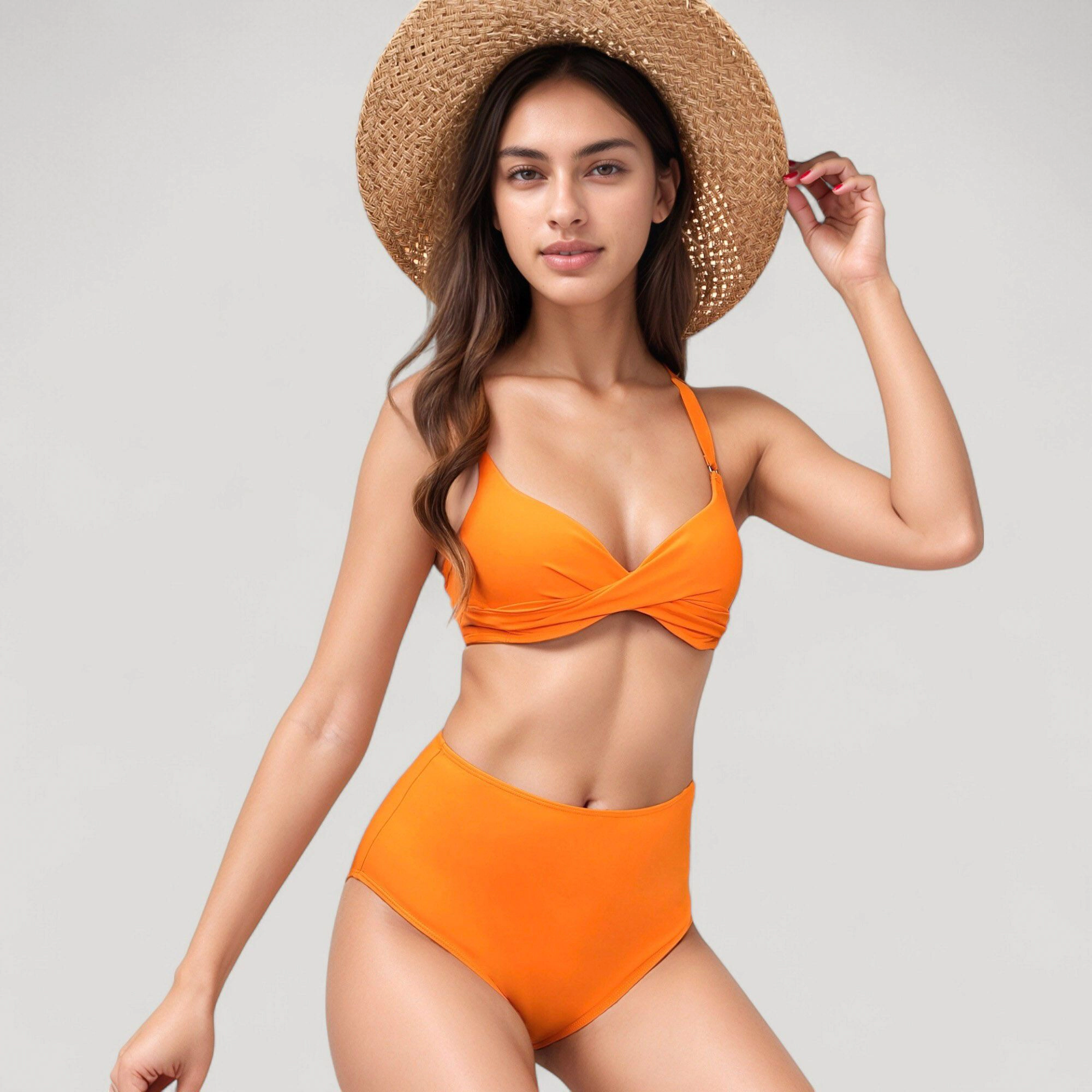 Anna-Kaci Women's Twist Front Bikini Set with High Waist Bottoms and Adjustable Straps