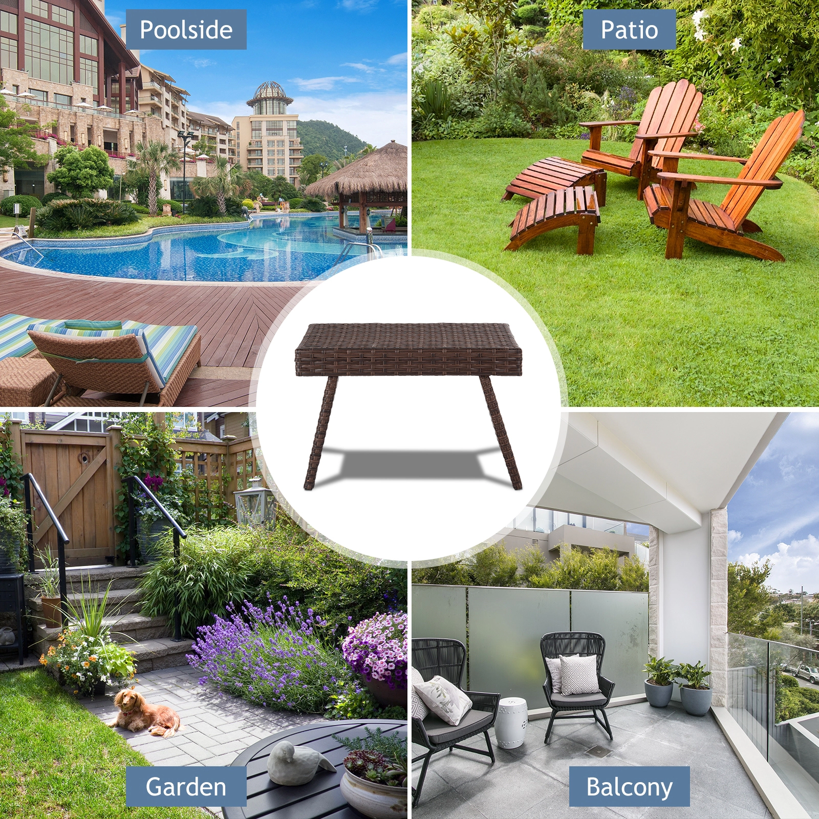 SUGIFT Folding Patio Side Coffee Table Brown Gradient Rattan-Style