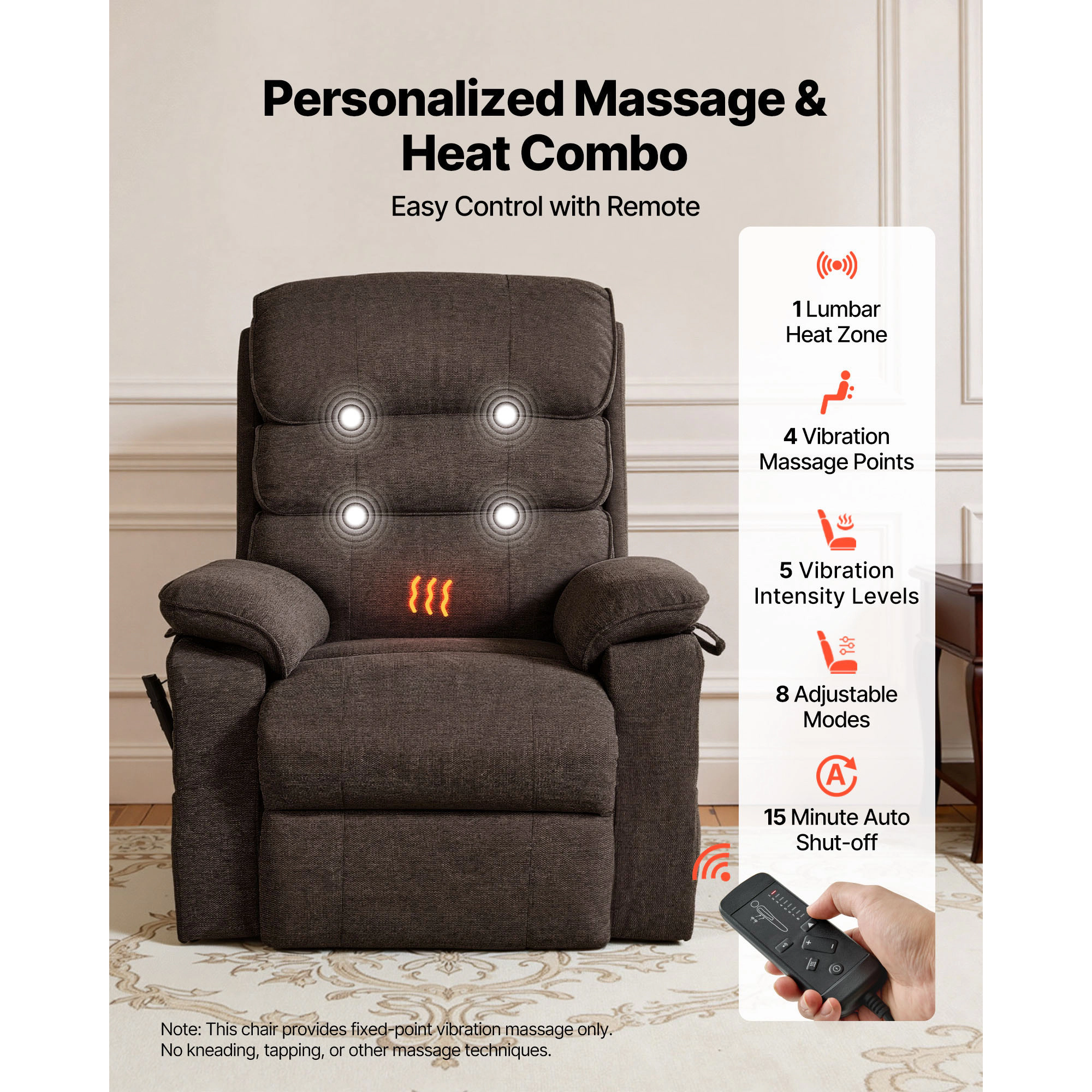 HONGGE Power Lift Recliner Chair Dual Motor Medium with Heat and Massage for Elderly Position Adjustable
