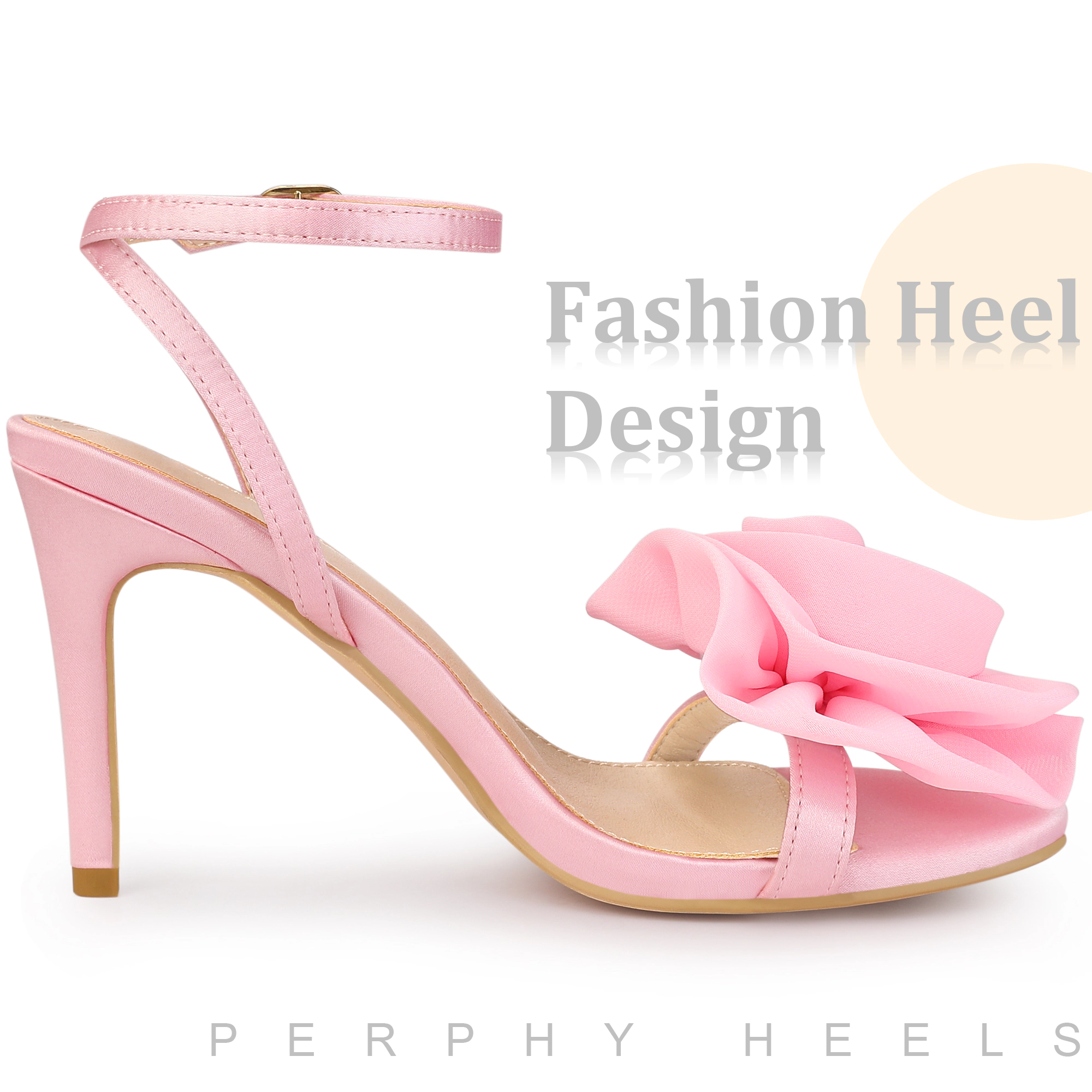 BLISSFUL STEP Women's Flower Heels Satin Stiletto Heel Sandals