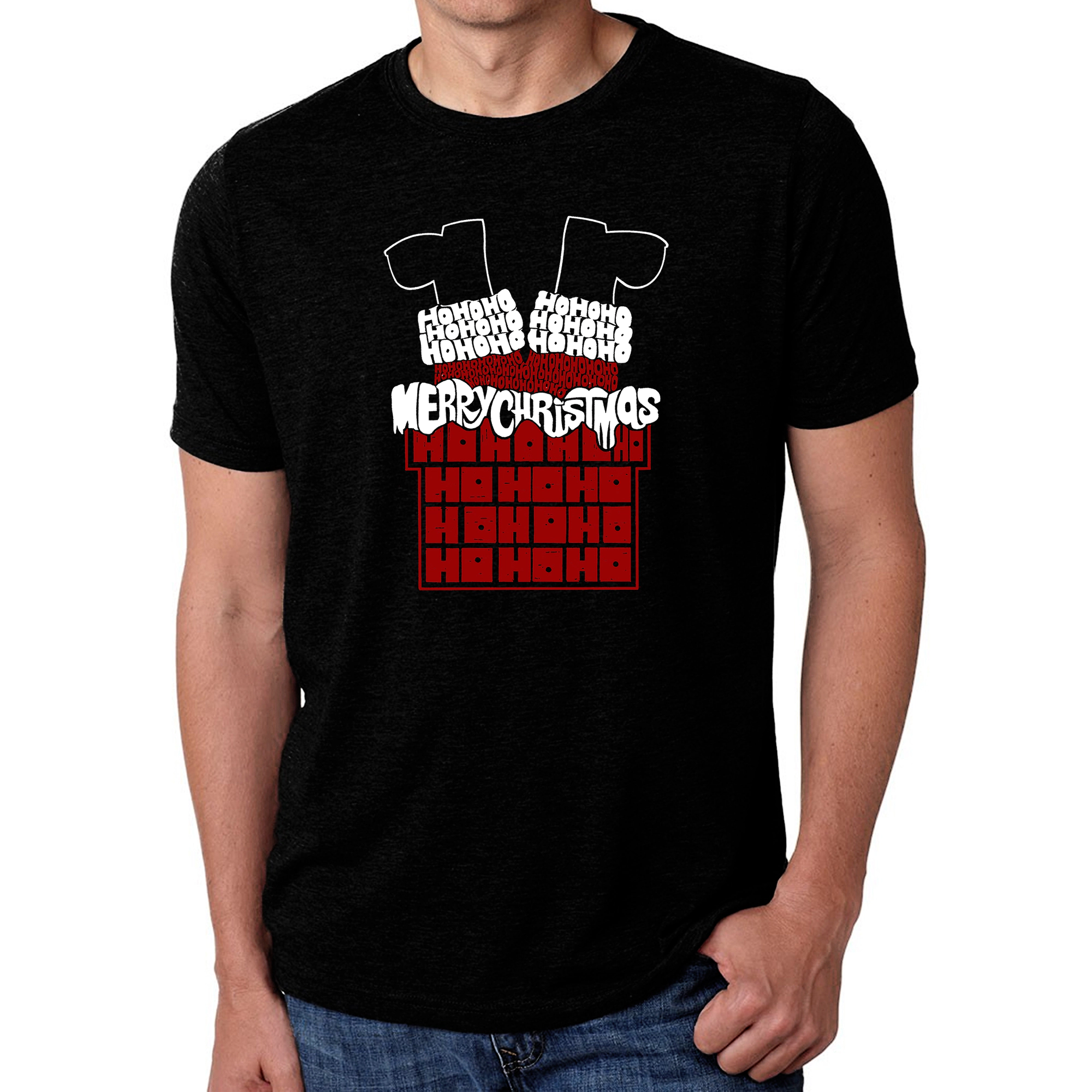 LA Pop Art Men's Cotton/Poly Blend T-Shirt - Chimney Santa Word