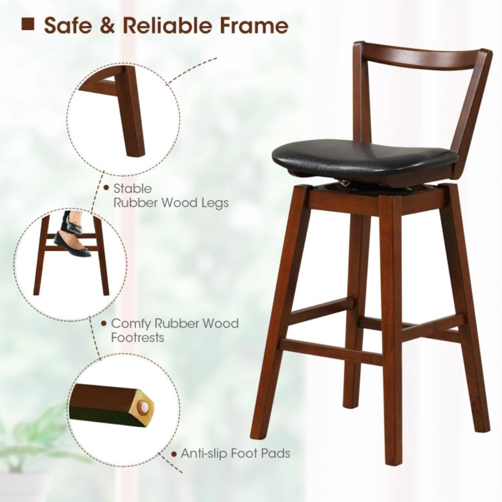 Hivvago Rotating PU Leather Bar Chair with Padded Seat and Ergonomic Backrest