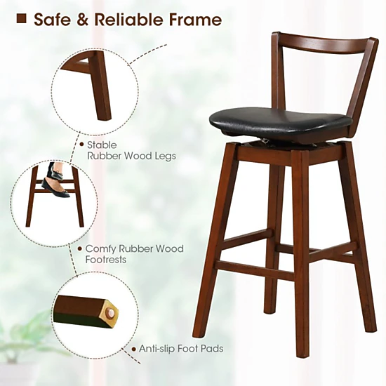Hivvago Rotating PU Leather Bar Chair with Padded Seat and Ergonomic Backrest
