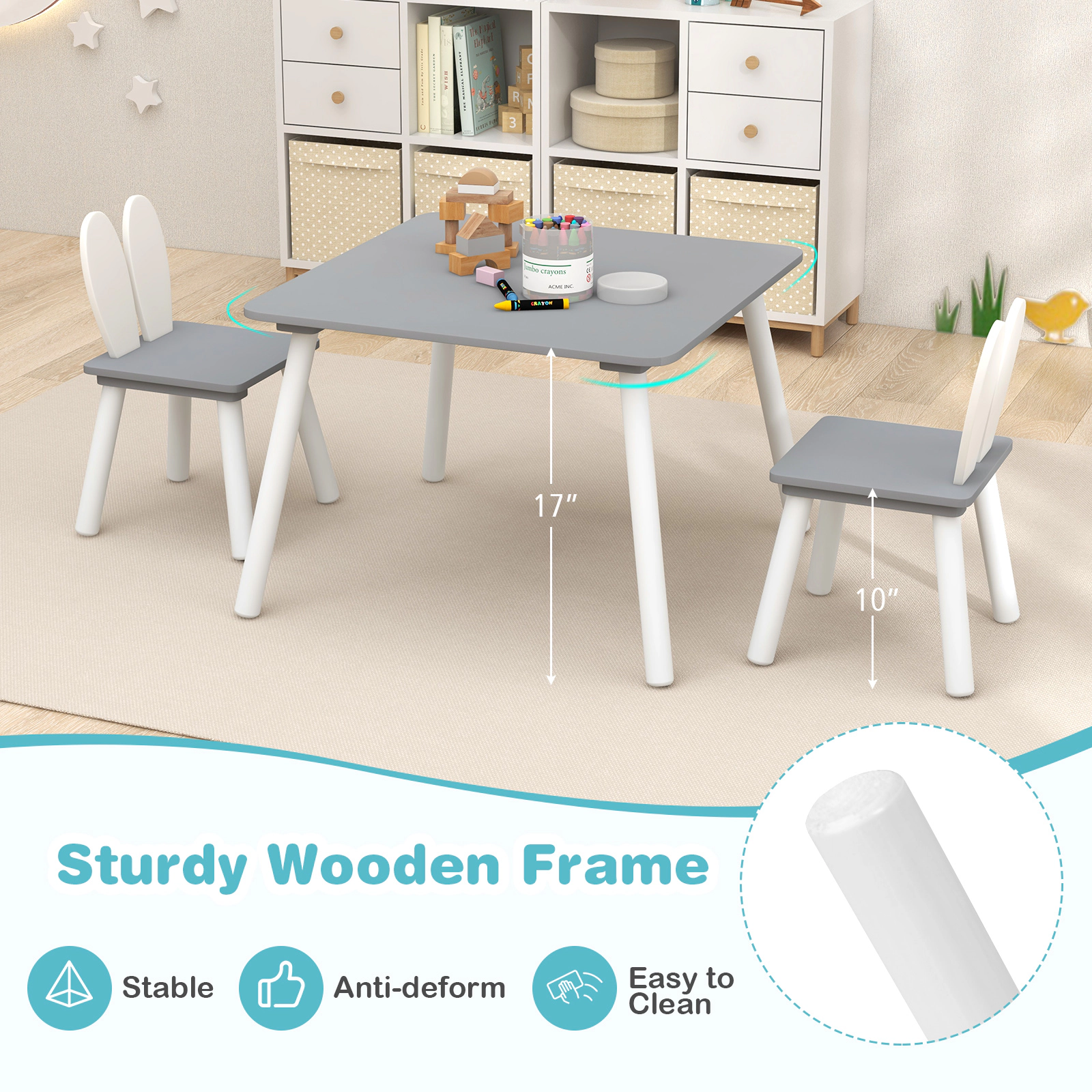 Hivvago 3 Pieces Kids Table And Chairs Set For Arts Crafts Snack Time