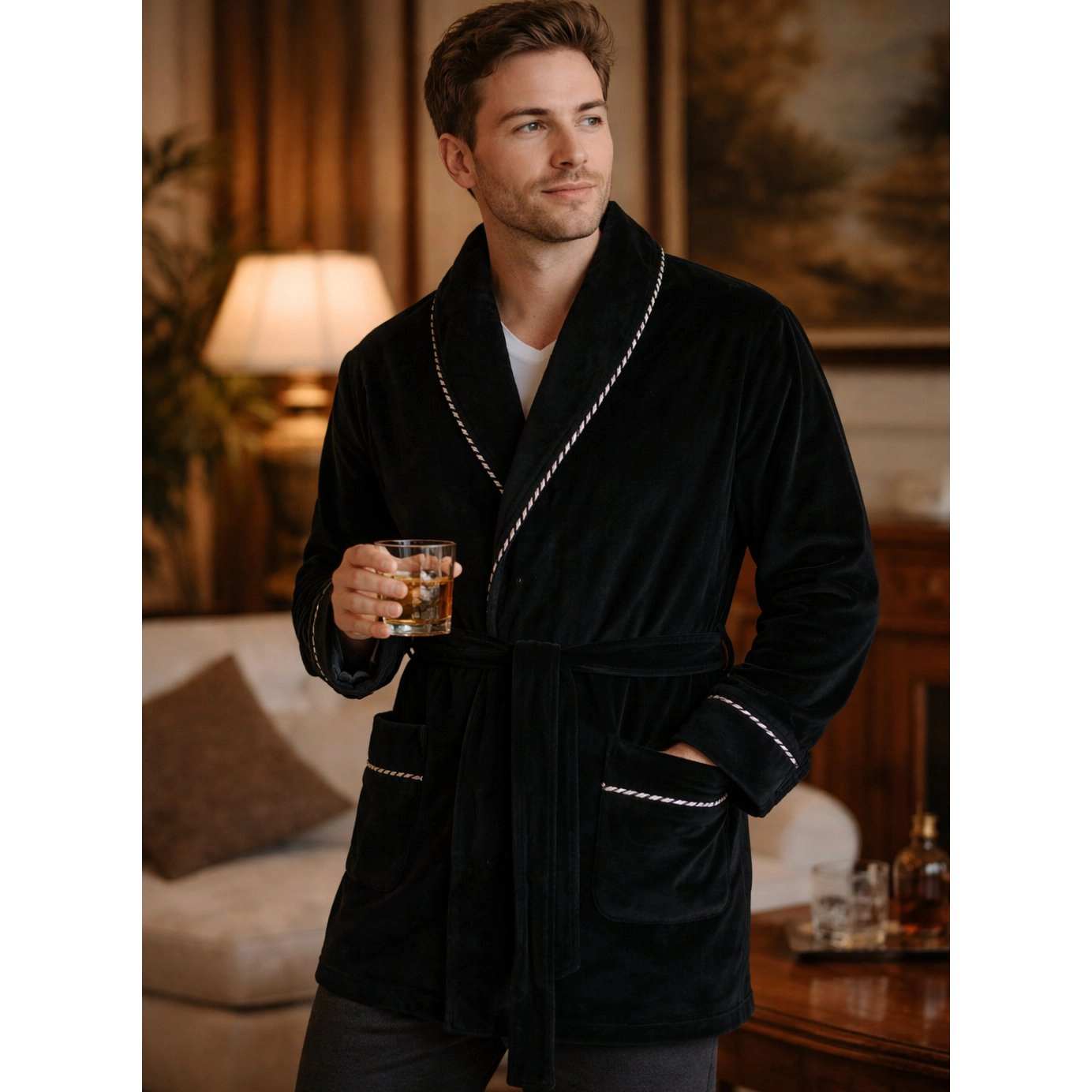 Ascentix Men's Velour Smoking Jacket with Satin Lining
