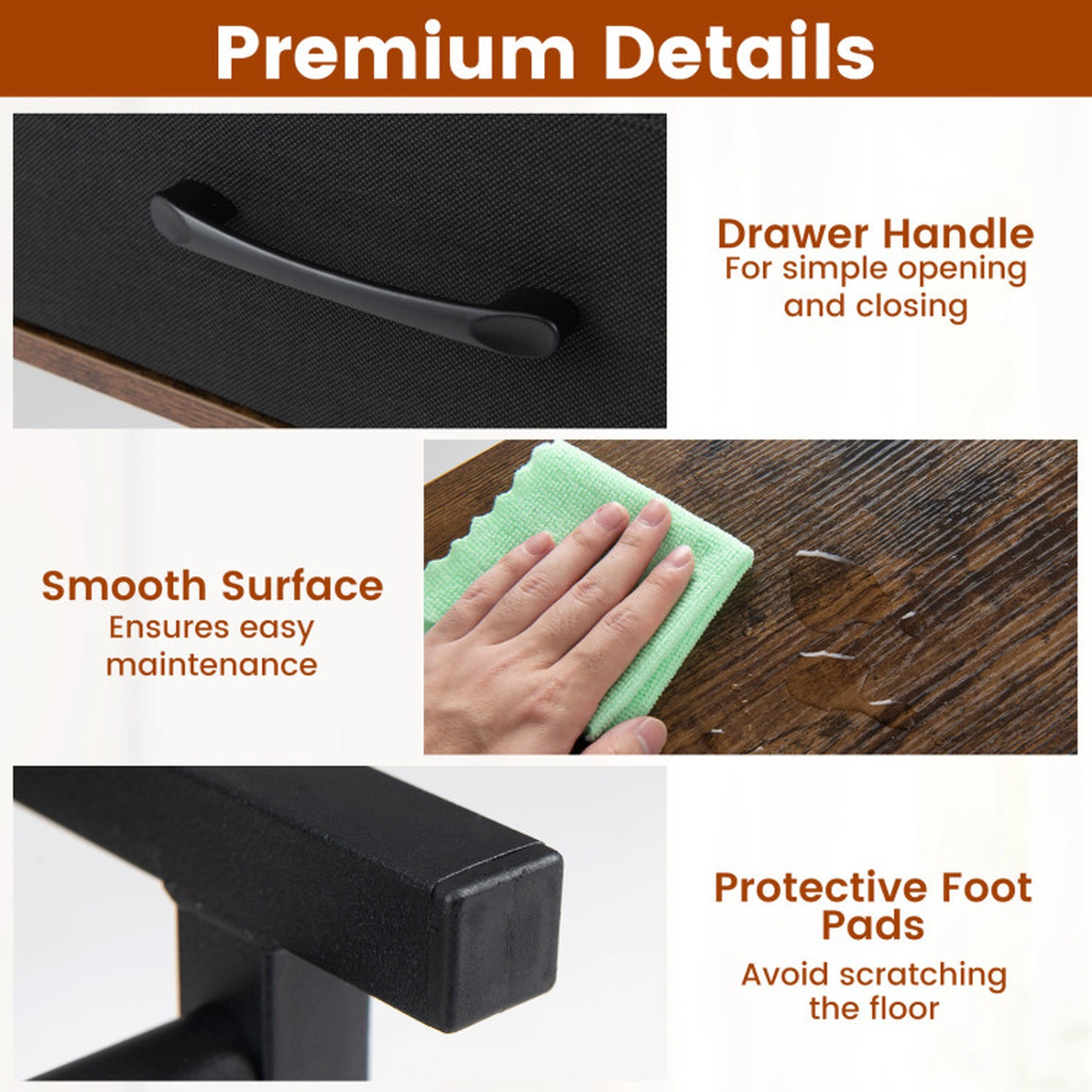 SUGIFT Rustic Brown Fabric Drawer and Industrial Metal Frame 3-Tier 46.5 Inch Shoe Rack Bench