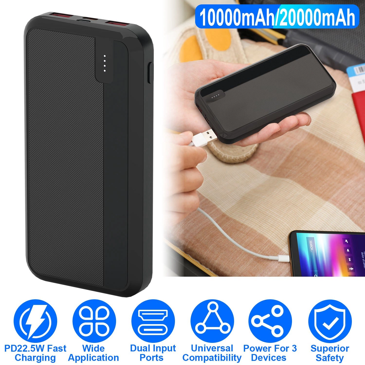 GBruno 10000mAh Fast Charging Power Bank