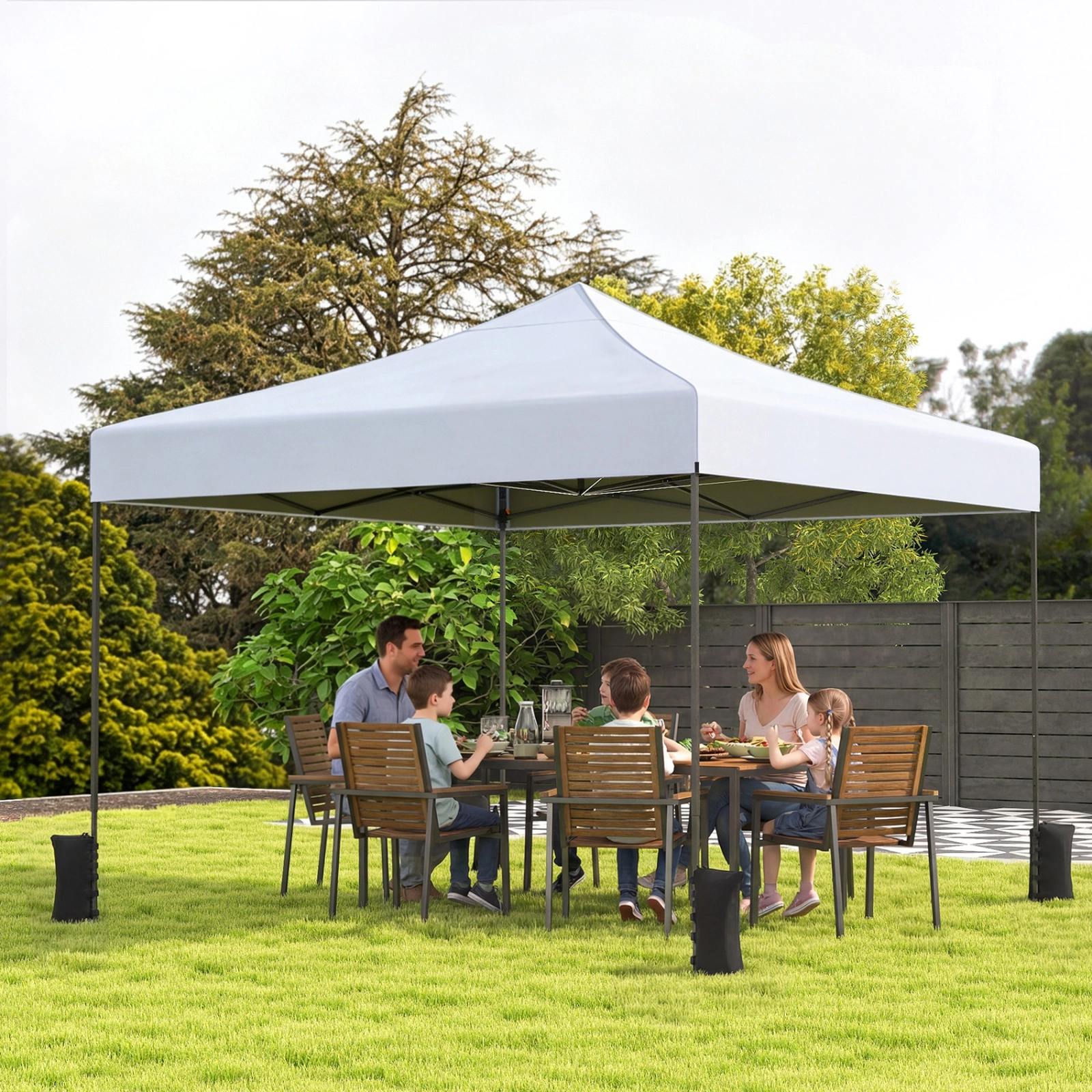 SUGIFT White Pop Up Canopy Tent with Wheeled Cover Bag and 4 Sandbags 9.5-ft W 9.5-ft D 9-ft H 5.6-ft Rim Height