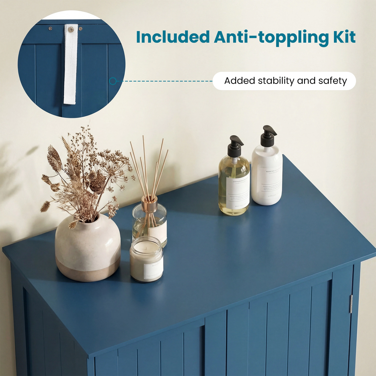 Glintex 2-Door Wooden Cabinet with Waterproof Paint and Round Knobs, Navy Blue