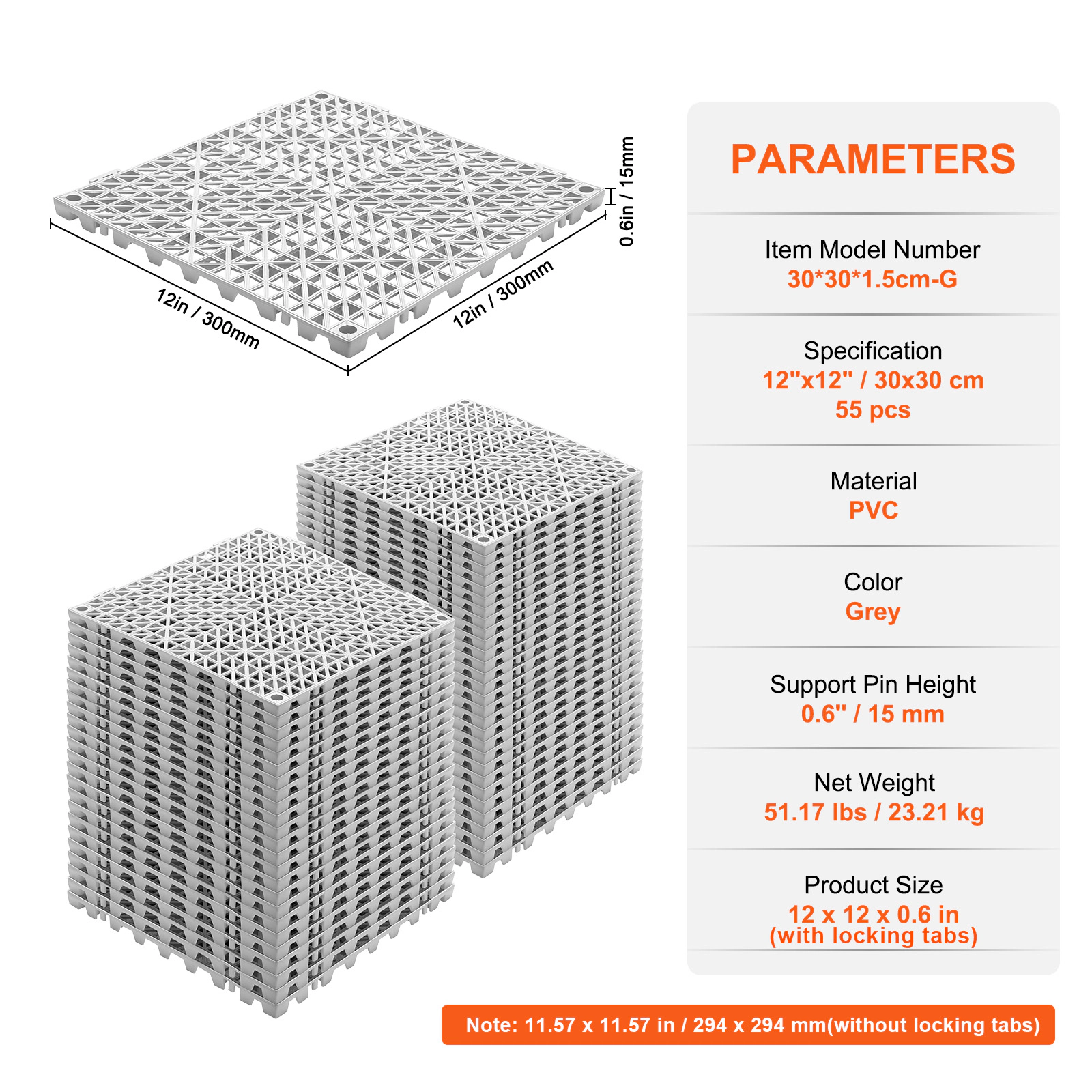 HONGGE Interlocking Tile Drainage Tiles 12" x 12" Splicing Soft PVC Interlocking Drainage Floor Tiles Non-Slip Drainage