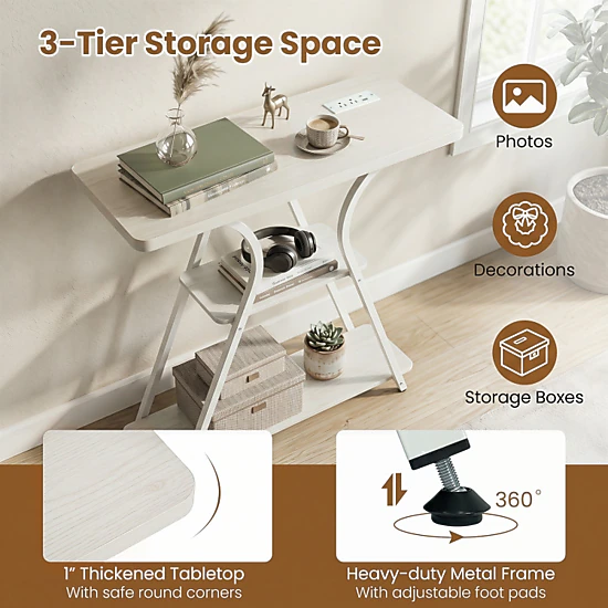 Hivvago 32 Inch Narrow Long Entryway Table With Power Outlets And Led Lights