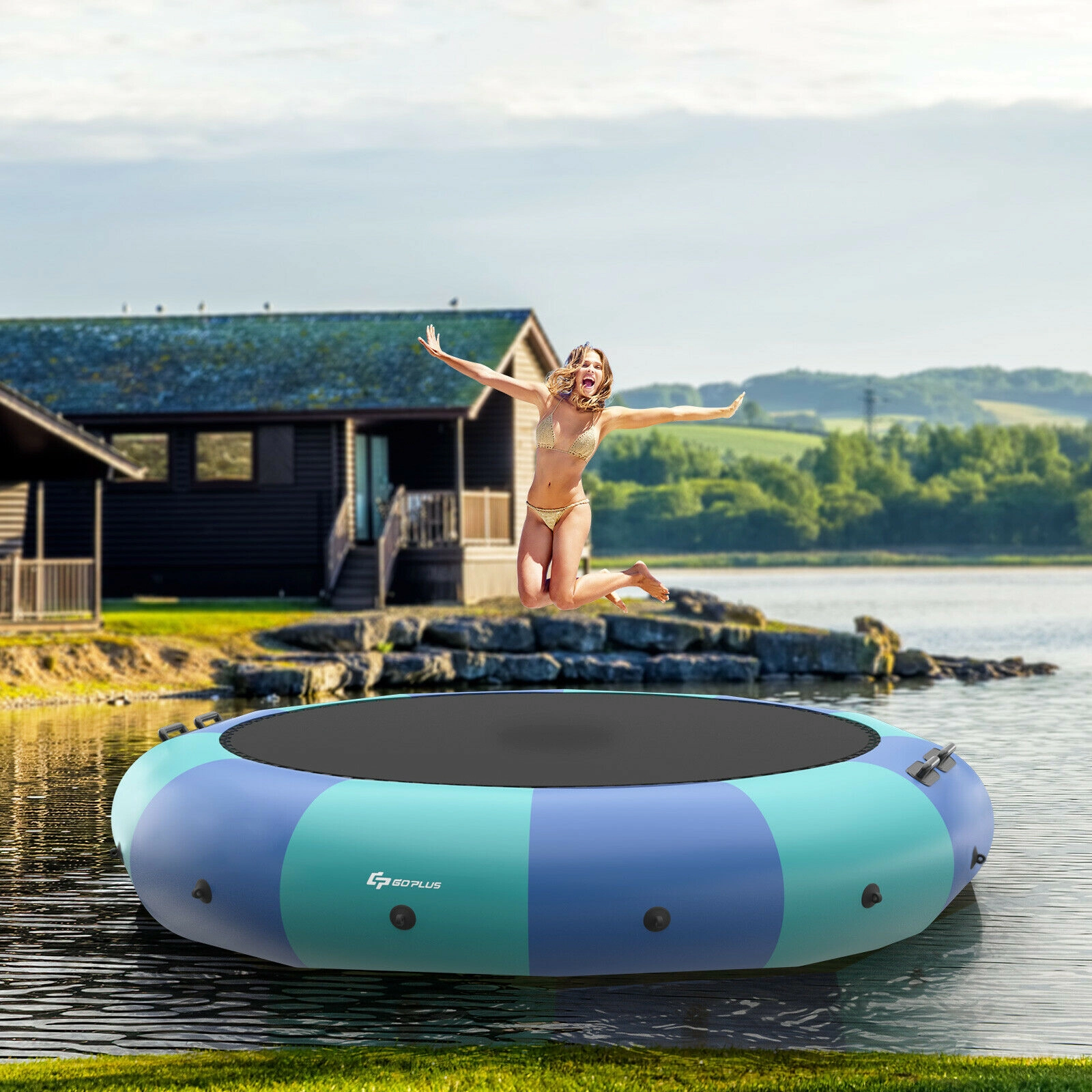 LJG Feet Inflatable Splash Padded Water Bouncer Trampoline