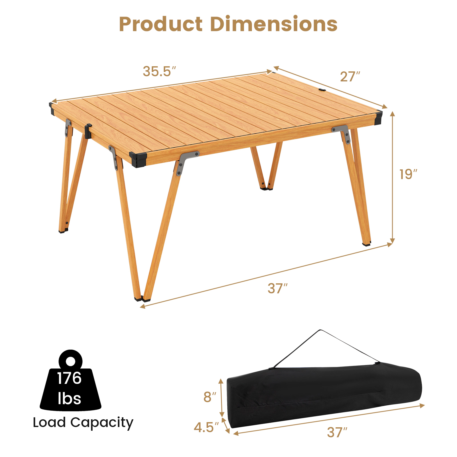 SUGIFT 37-Inch Aluminum Folding Camping Table, Waterproof Top, 176-Lb Capacity, Carrying Bag