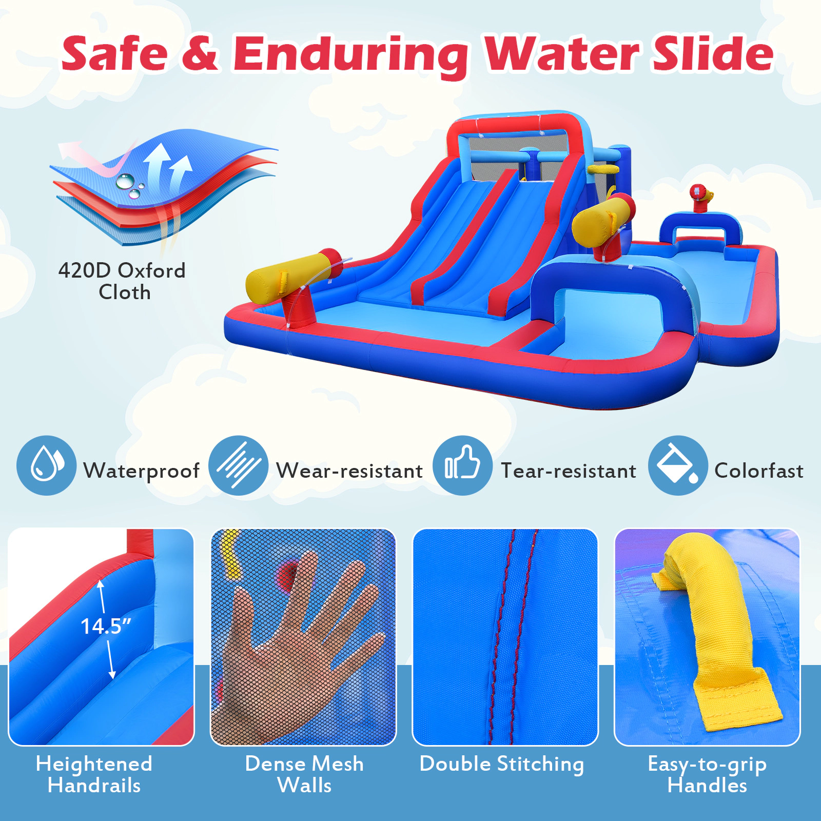 Hivvago Inflatable Water Slide Park Giant Bounce House with Double Slides with 750W blower