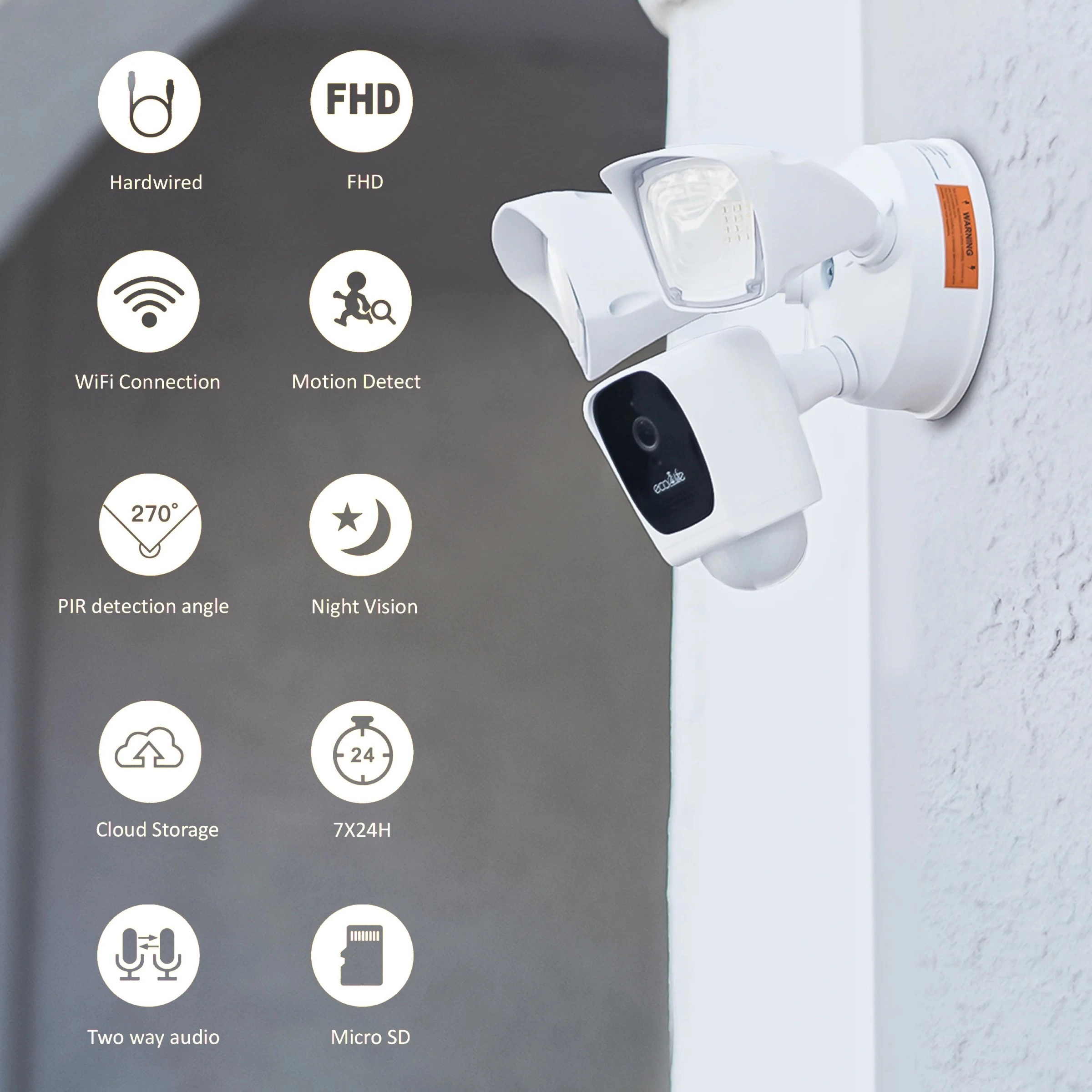 Eco4life 2K HD WiFi Outdoor Surveillance Floodlight Camera