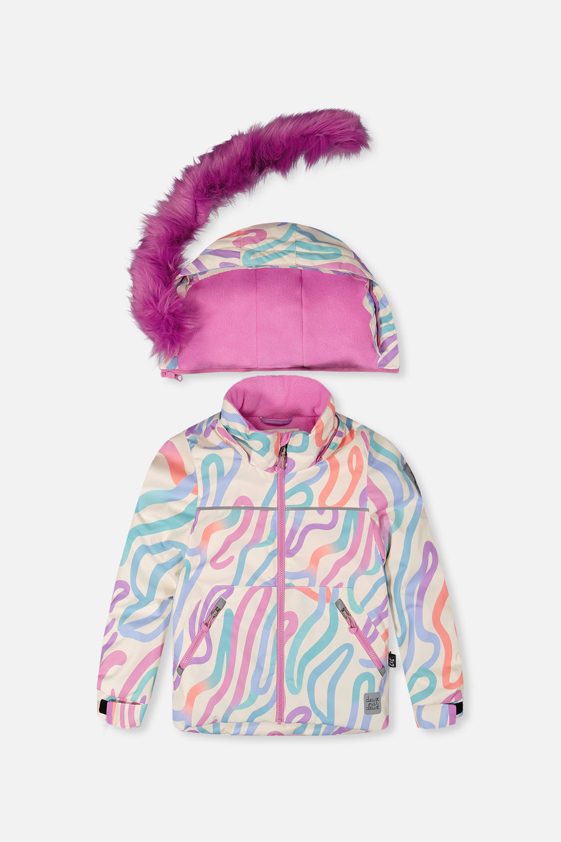 Deux par Girls Line Print Two Piece Discover Snowsuit with Hooded Jacket and Snow Pants
