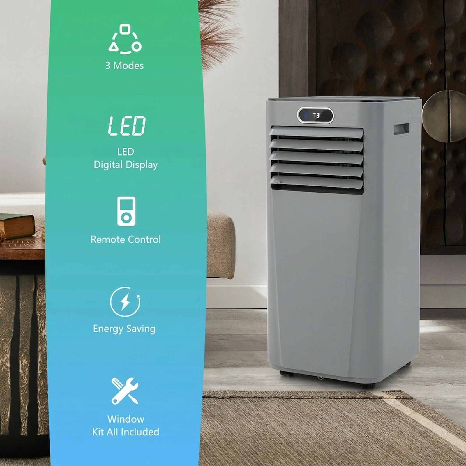 SUGIFT Gray 8000-BTU 3-in-1 Portable Air Conditioner with Dehumidifier and Remote 13-in W 13-in D 27.5-in H