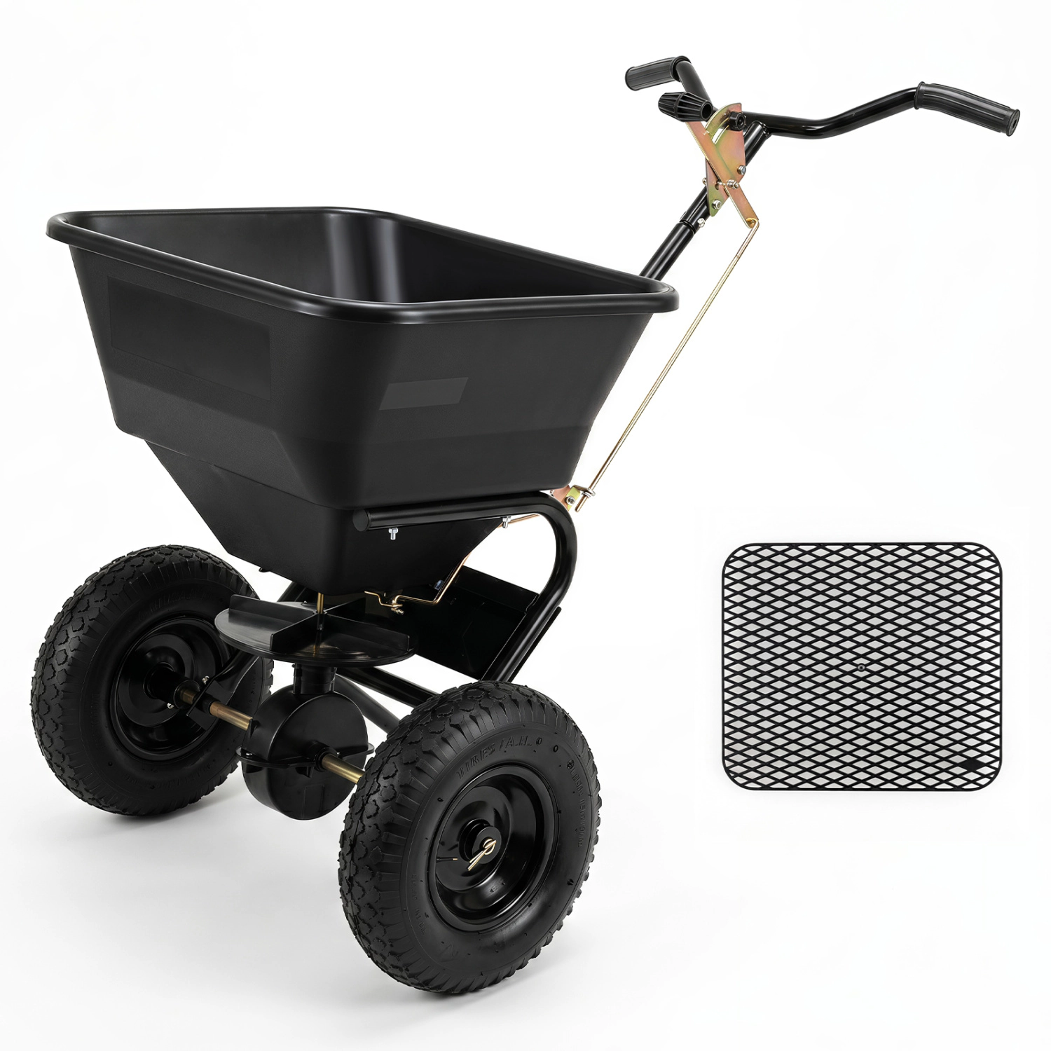 LJG 66 LBS Walk-Behind Broadcast Spreader with 13 Inch All-Terrain Tires