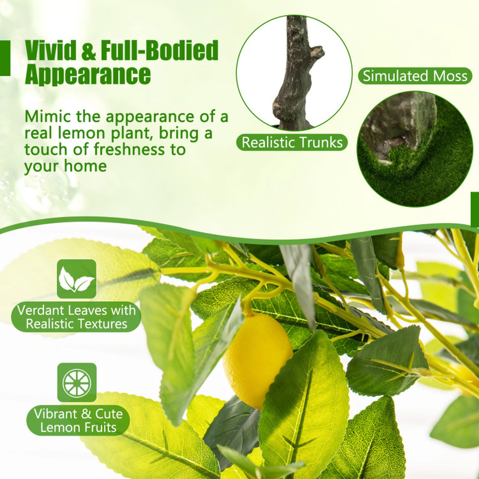 SUGIFT 63-in Artificial Lemon Tree with Yellow Lemon Fruits Simulated Moss and Cement-Filled Pot