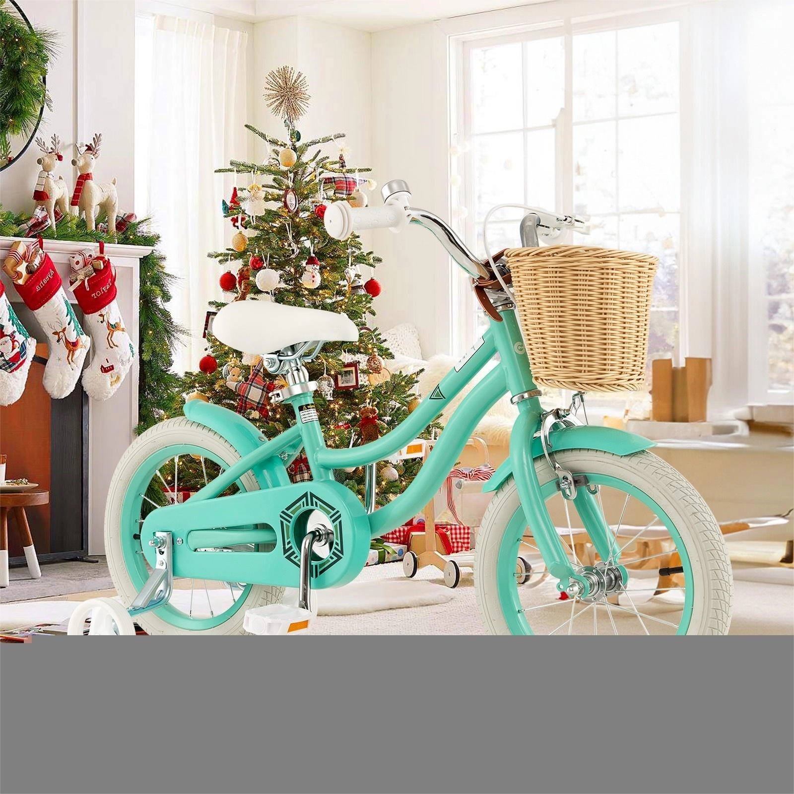 SUGIFT Green Training Wheels Front Basket and Adjustable Handlebar Seat Kids 14 Inch Bike